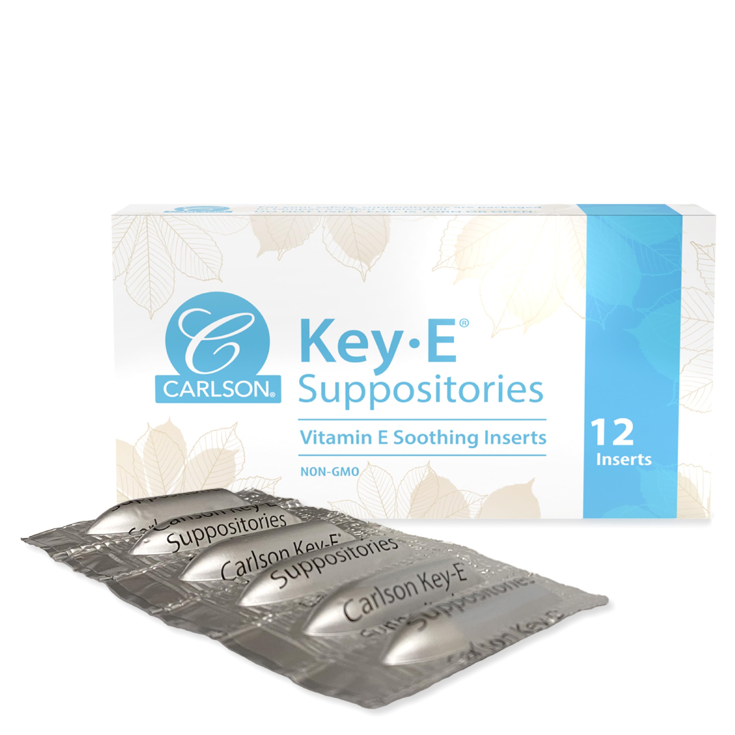Carlson Key-E Suppositories - 30 IU Vitamin E, Moisturizing Vaginal & Rectal Use, 12 Count