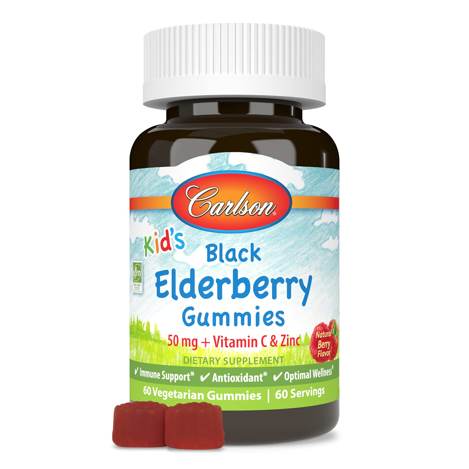 Carlson Kid's Black Elderberry Gummies with Vitamin C & Zinc – Immune Support, 60 Gummies