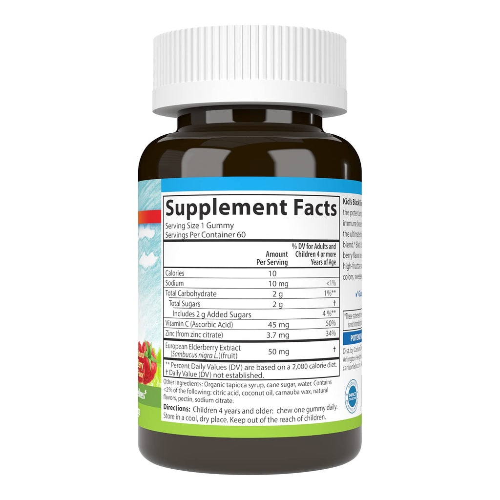 Carlson Kid's Black Elderberry Gummies with Vitamin C & Zinc – Immune Support, 60 Gummies