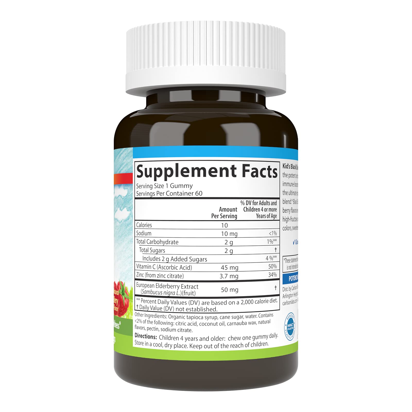 Carlson Kid's Black Elderberry Gummies with Vitamin C & Zinc – Immune Support, 60 Gummies