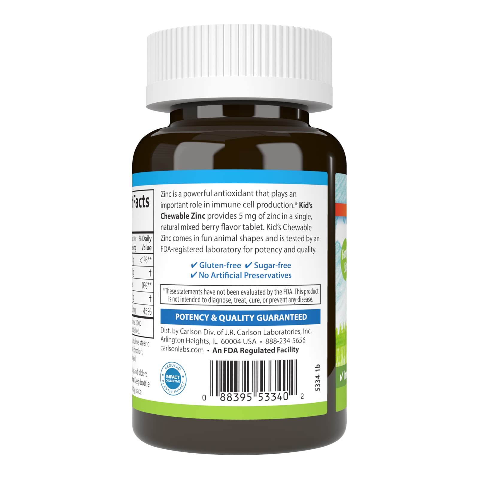 Carlson Kid's Chewable Zinc 5 mg - Immune Support, Berry Flavor, 160 Tablets