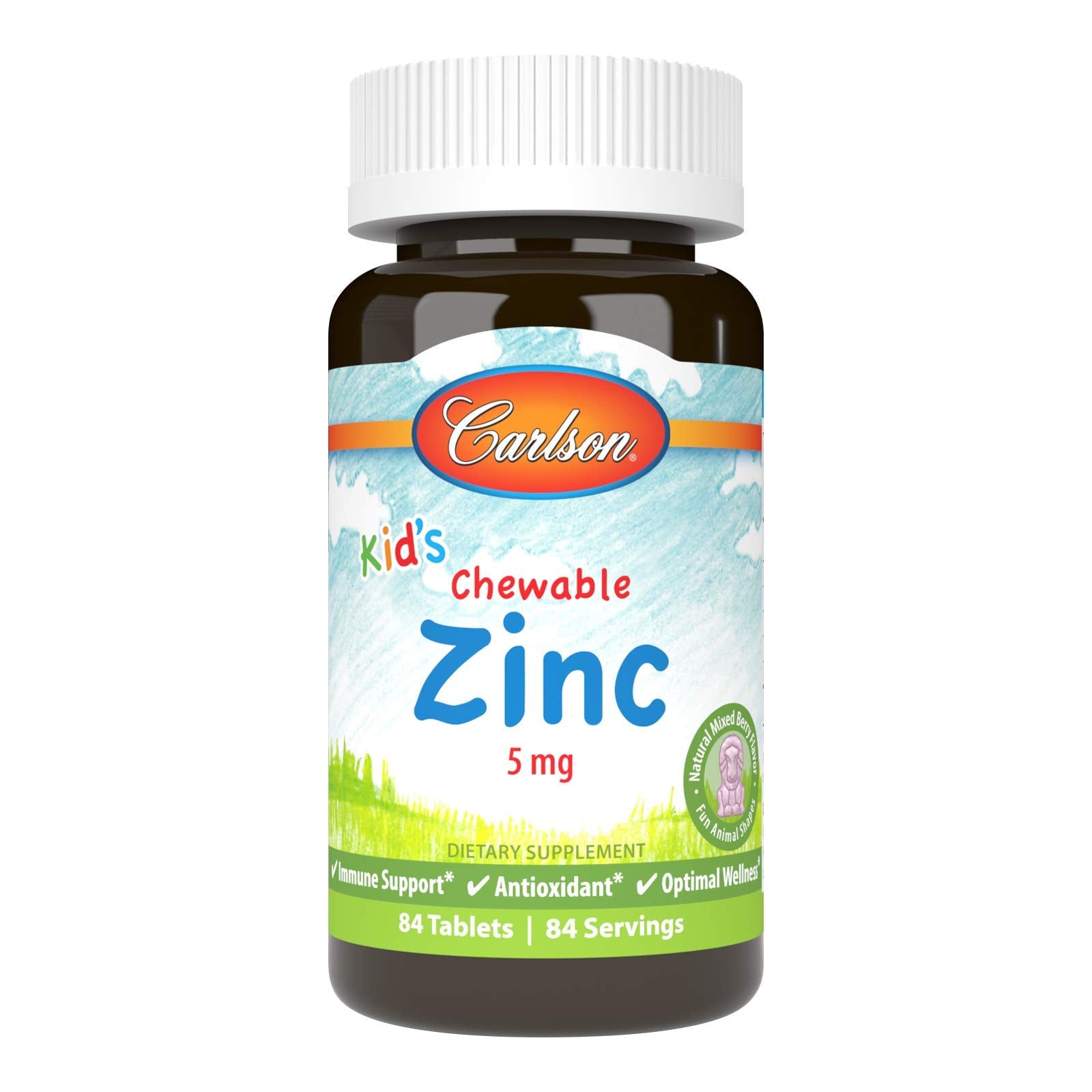 Carlson - Kid's Chewable Zinc 5 mg - Immune Support, Berry Flavor, 84 Tablets