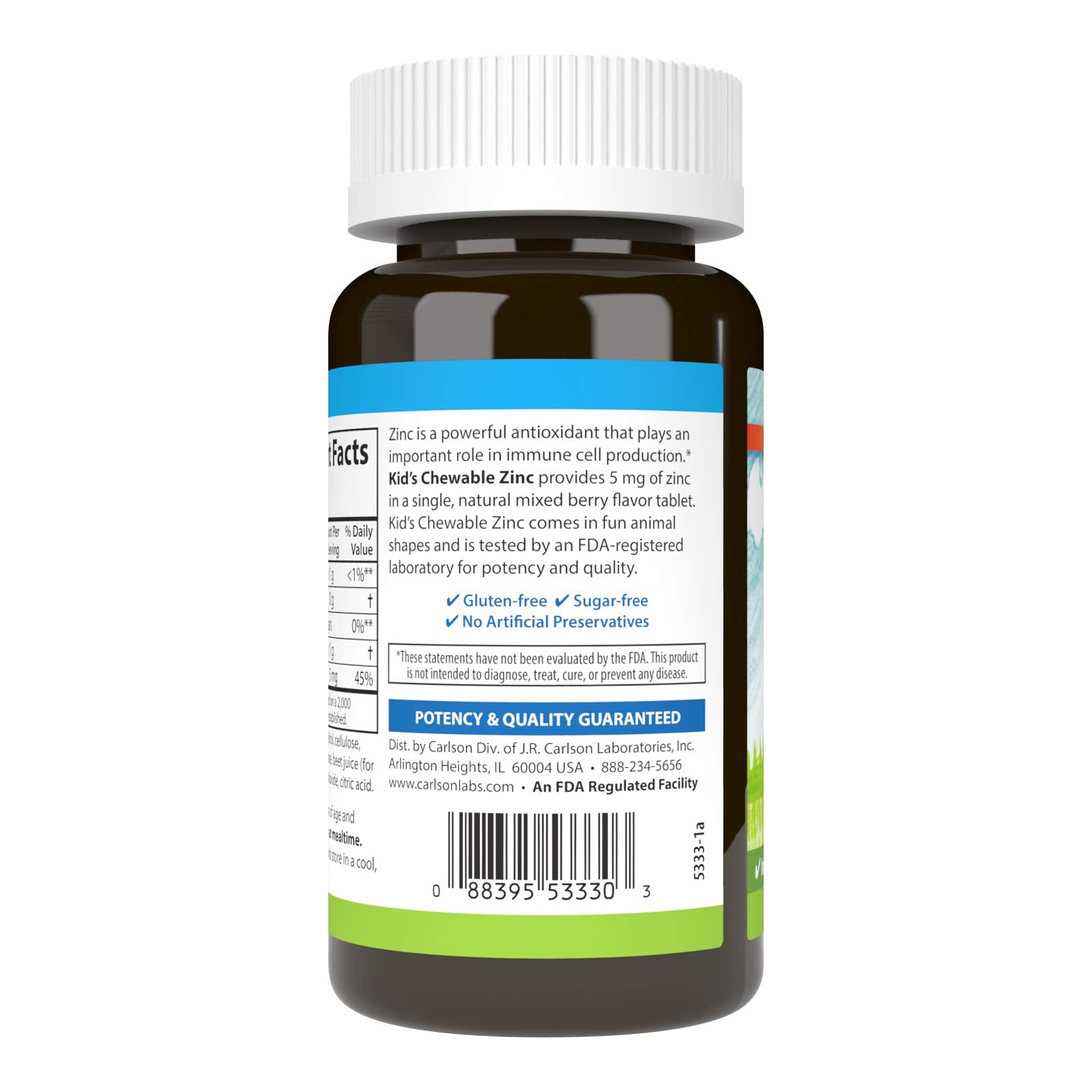 Carlson - Kid's Chewable Zinc 5 mg - Immune Support, Berry Flavor, 84 Tablets