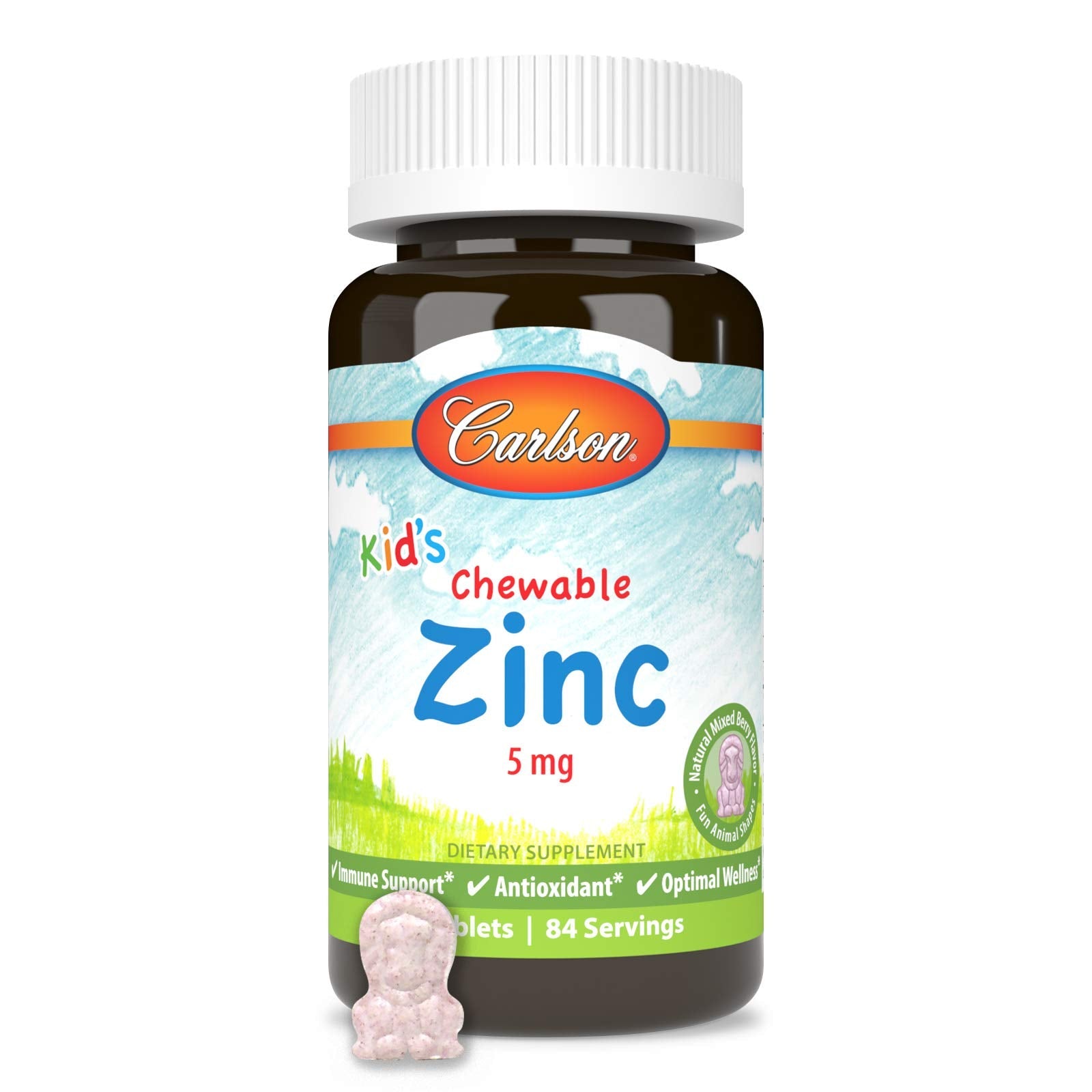Carlson - Kid's Chewable Zinc 5 mg - Immune Support, Berry Flavor, 84 Tablets