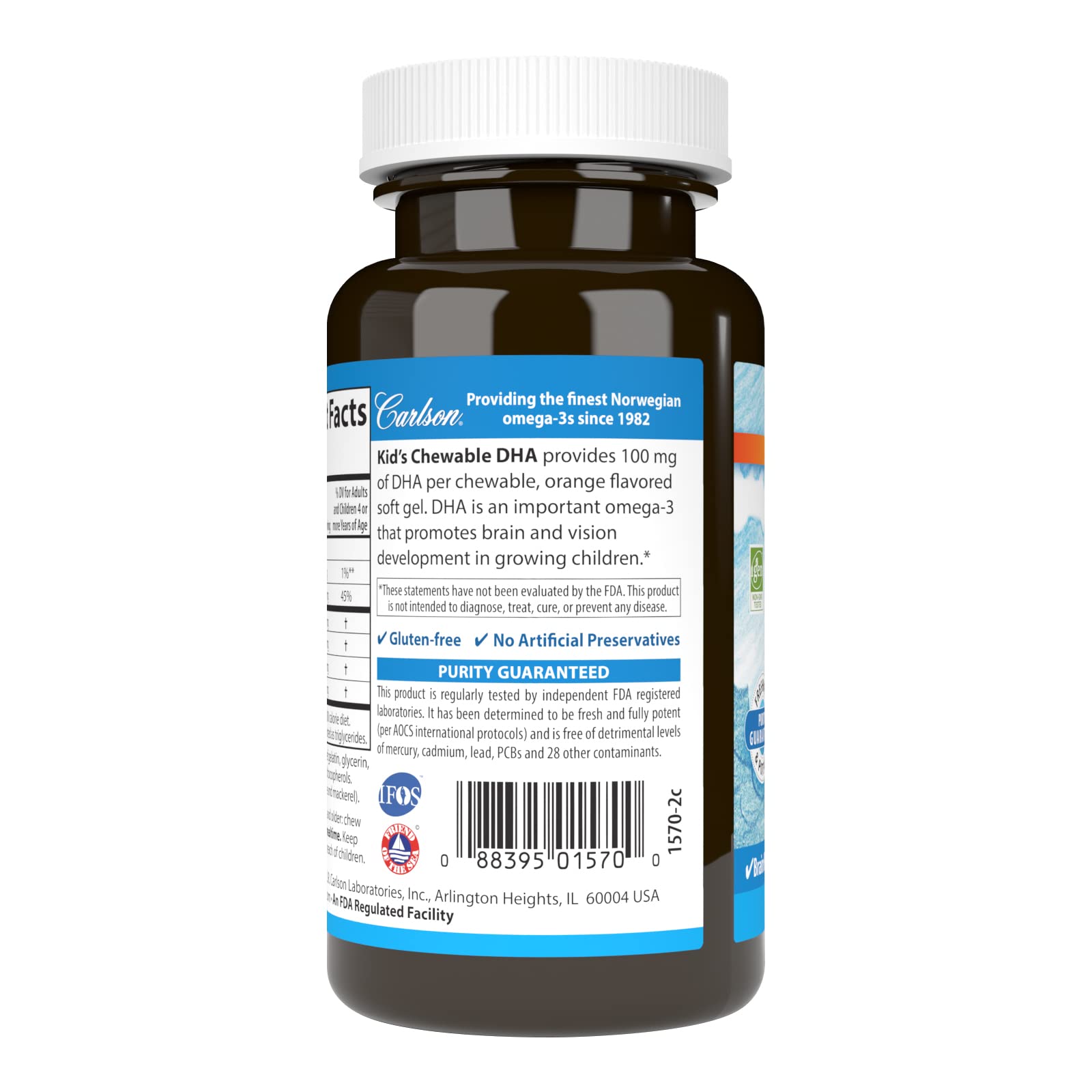Carlson Kid's Chewable DHA 100 mg – Brain & Vision Support, Orange, 60 Softgels (Pack of 2)