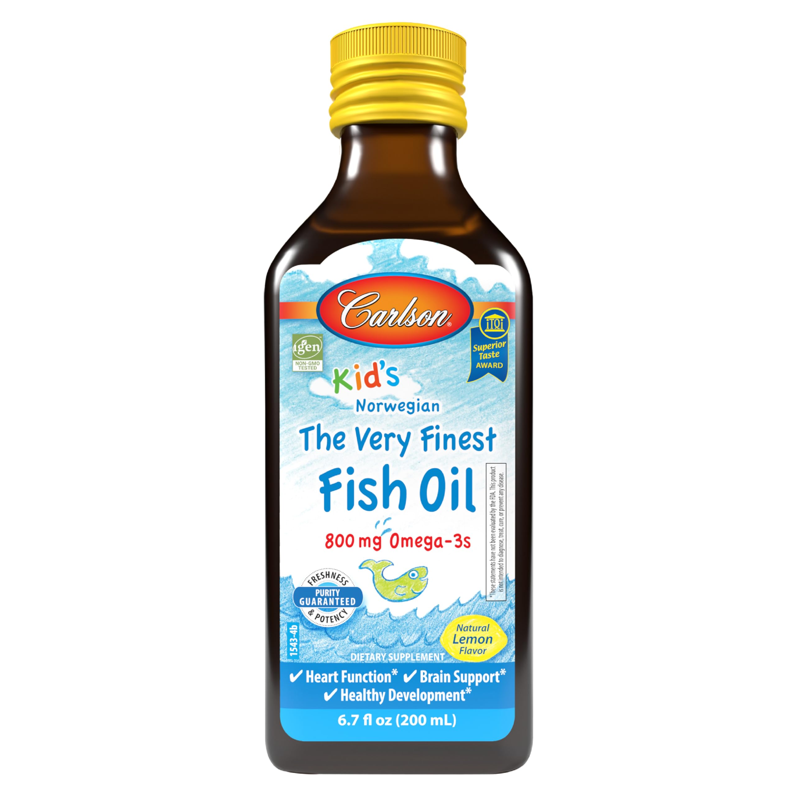 Carlson Kid's The Very Finest Fish Oil Liquid - 800 mg Omega-3s, Lemon, 200 ml