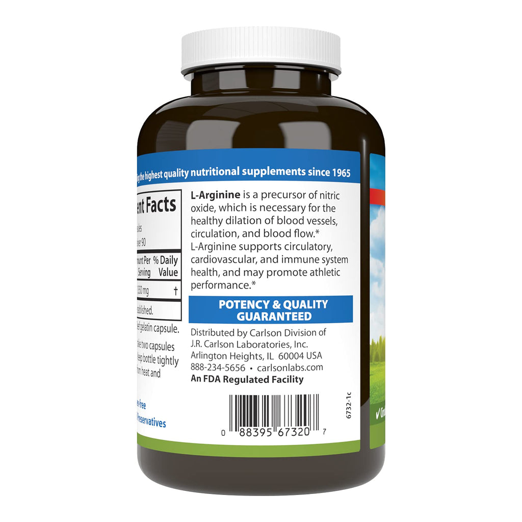 Carlson L-Arginine 675 mg | Circulatory Health & Support | 180 Capsules