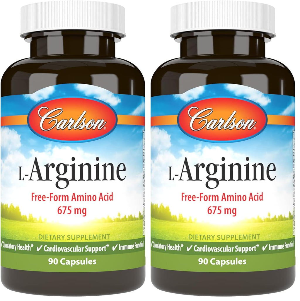 Carlson L-Arginine 675 mg – Supports Healthy Circulatory & Cardiovascular System | 90 Capsules (Pack of 2)