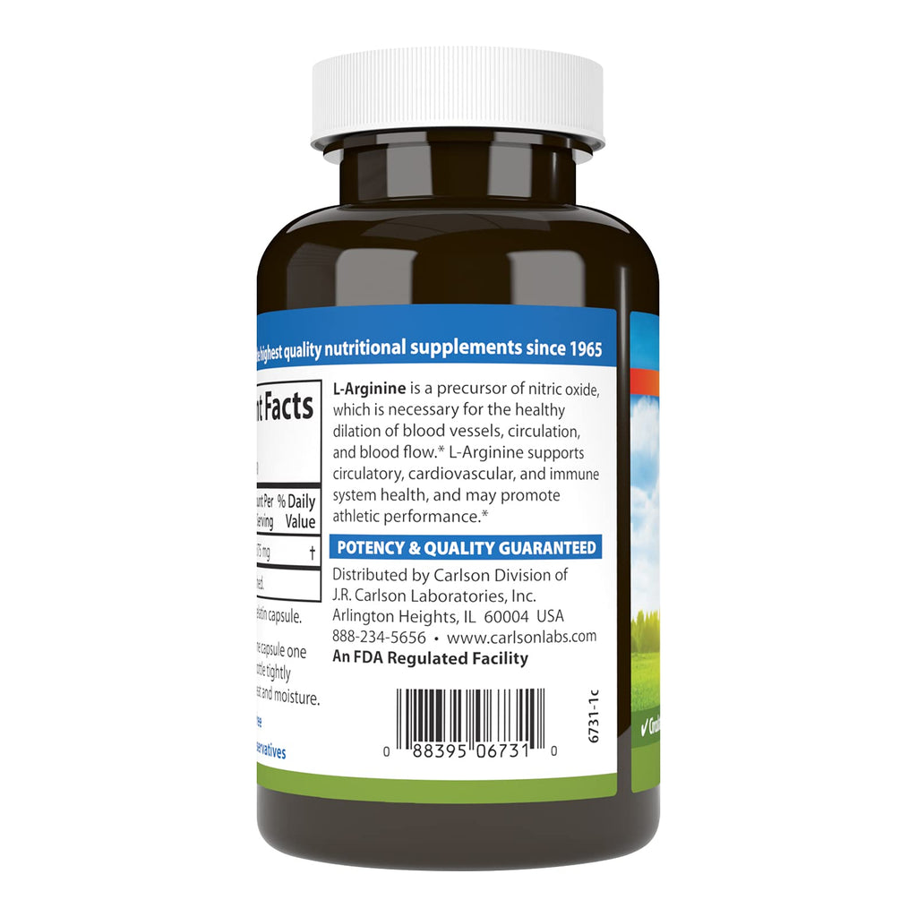 Carlson L-Arginine 675 mg – Supports Healthy Circulatory & Cardiovascular System | 90 Capsules (Pack of 2)