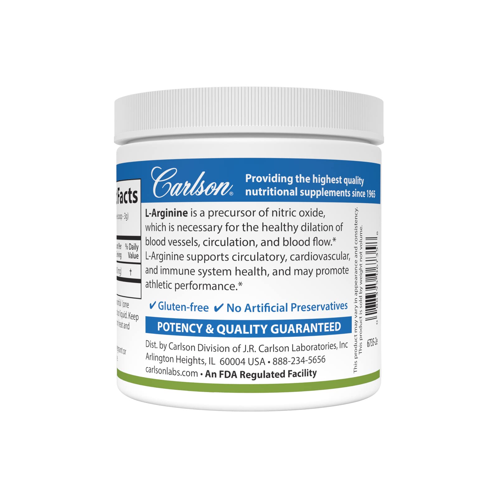 Carlson L-Arginine Powder – Free-Form Amino Acid for Circulatory Health – 3.53 oz (100 g)