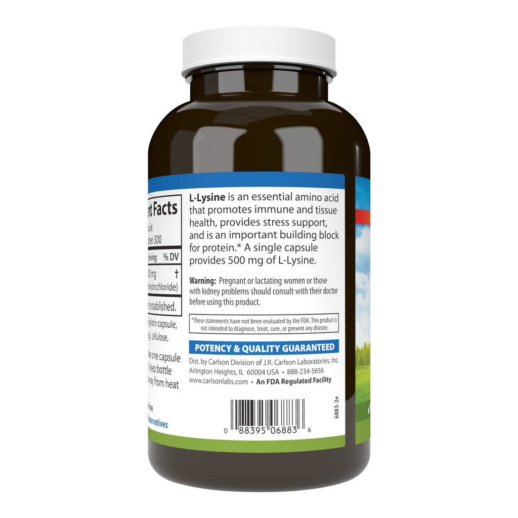 Carlson L-Lysine 500 mg – Supports Healthy Tissue & Muscle Development | 300 Capsules