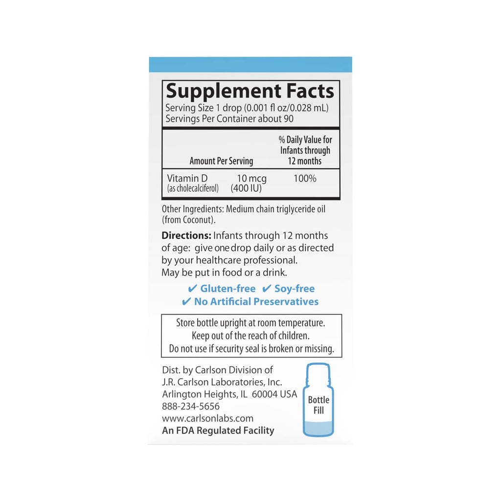 Carlson Laboratories Super Daily D3 for Baby, 0.086 Fl oz | Vitamin D3 Drops