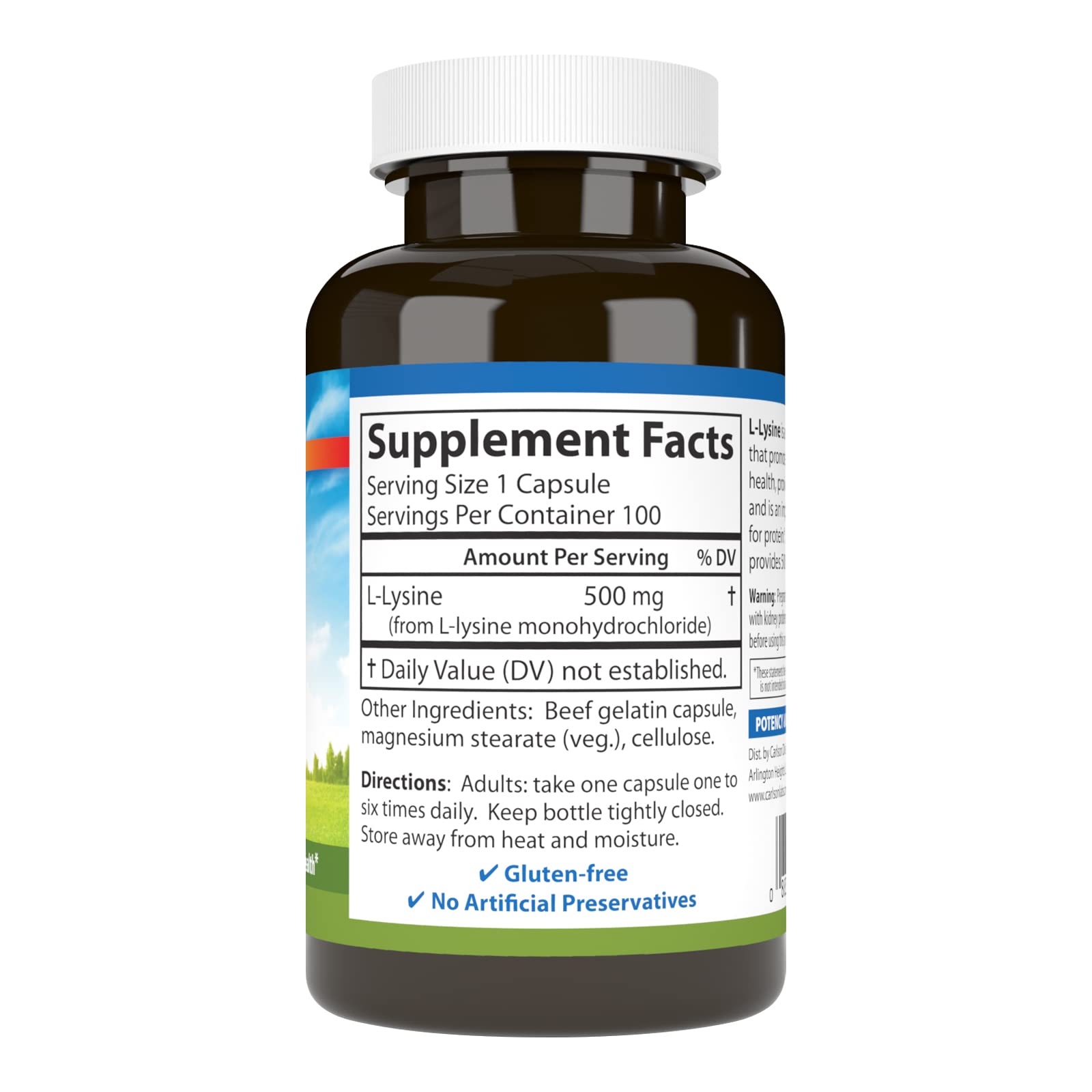 Carlson Labs L-Lysine, 500mg, 100 Capsules