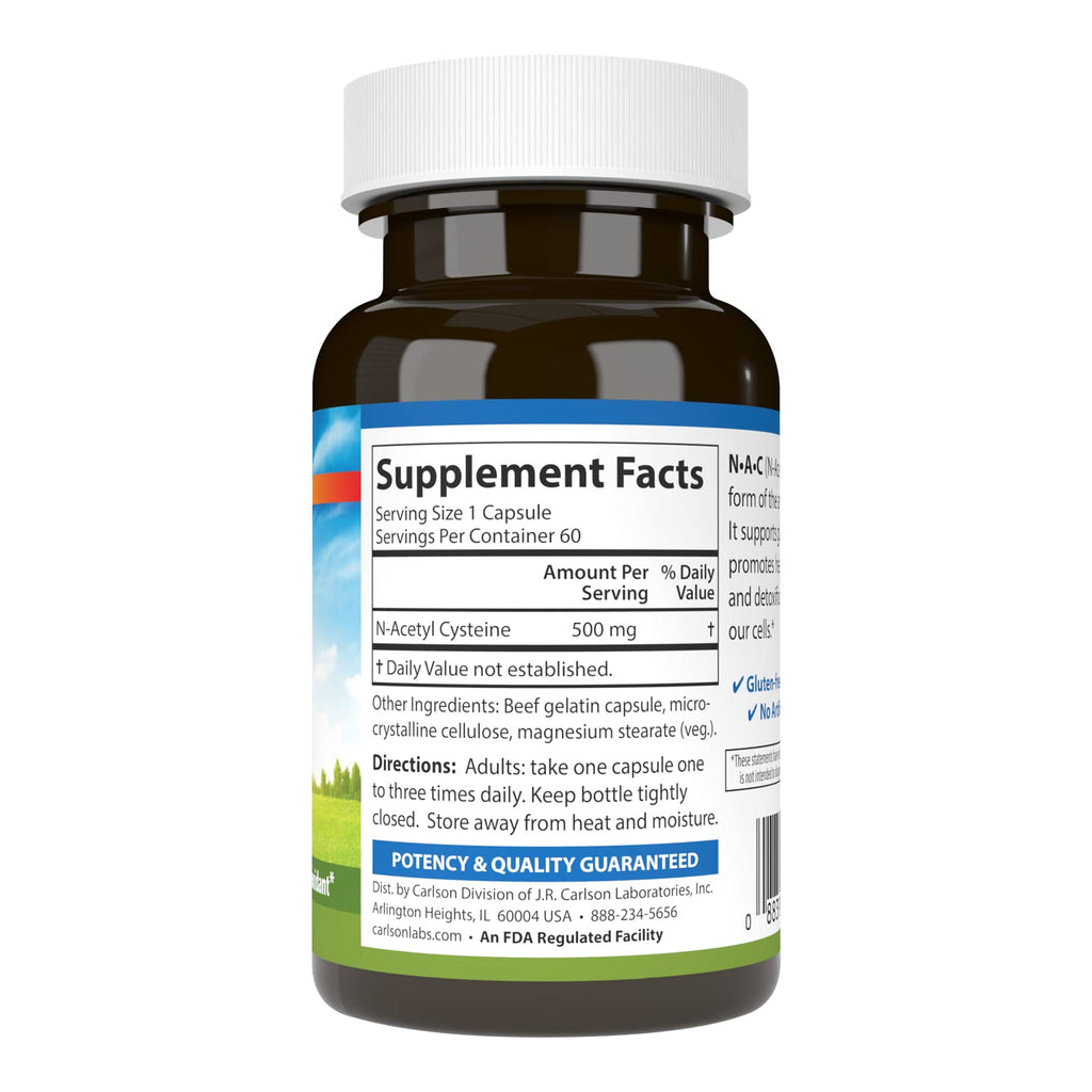 Carlson Labs NAC N-Acetyl Cysteine 500mg – 60 Capsules (Pack of 2)