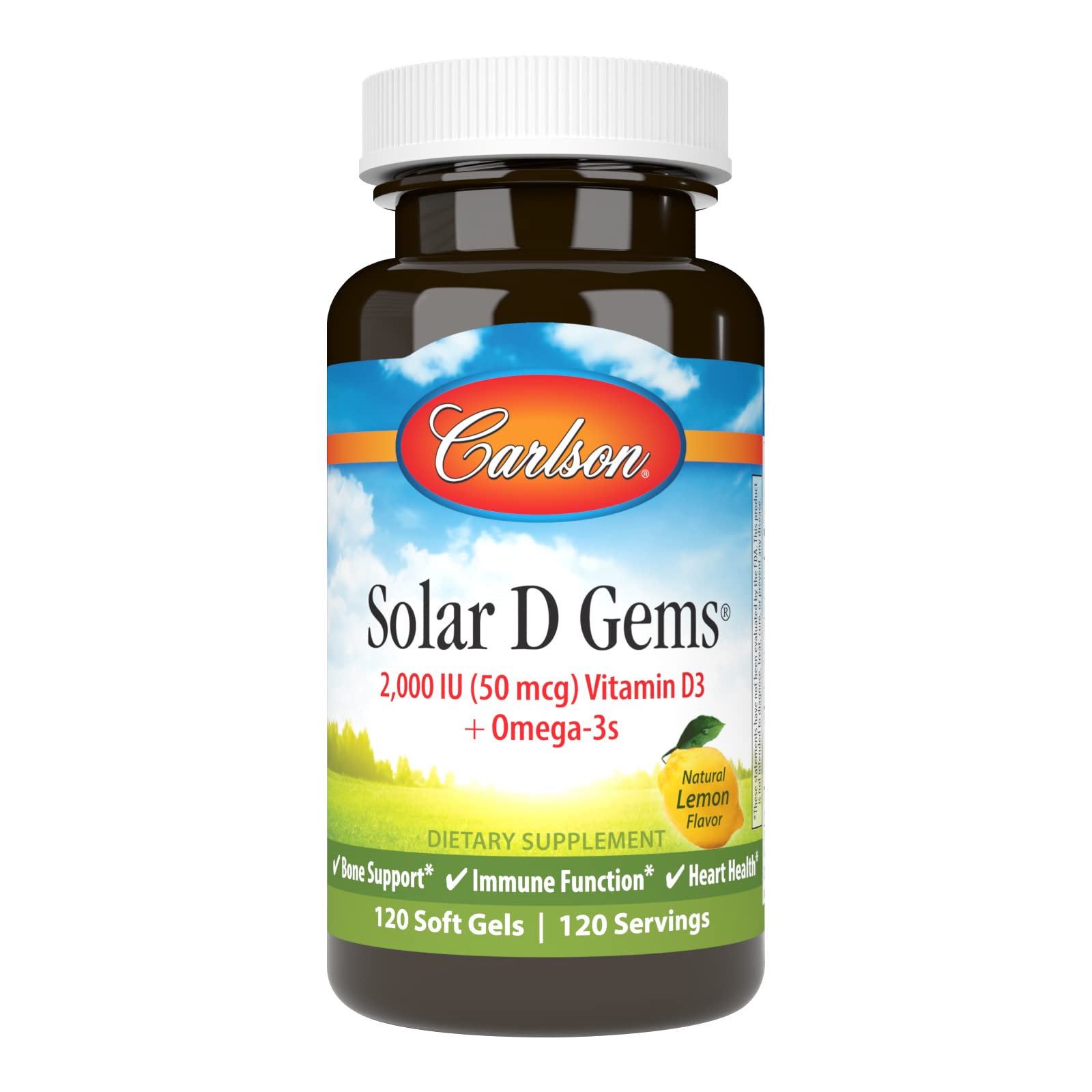 Carlson Labs Solar D Gems Natural Vitamin D3 2000 IU, 120 Softgels