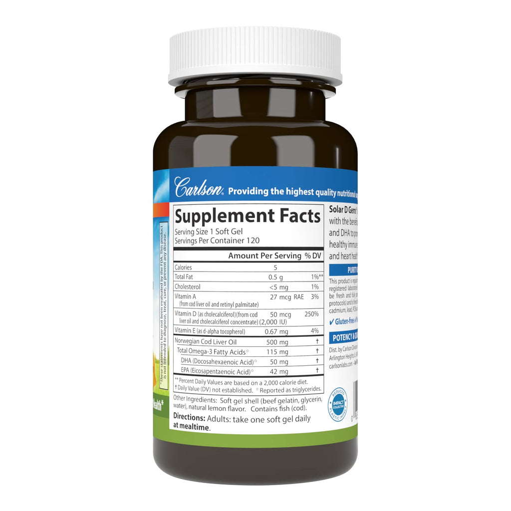 Carlson Labs Solar D Gems Natural Vitamin D3 2000 IU, 120 Softgels