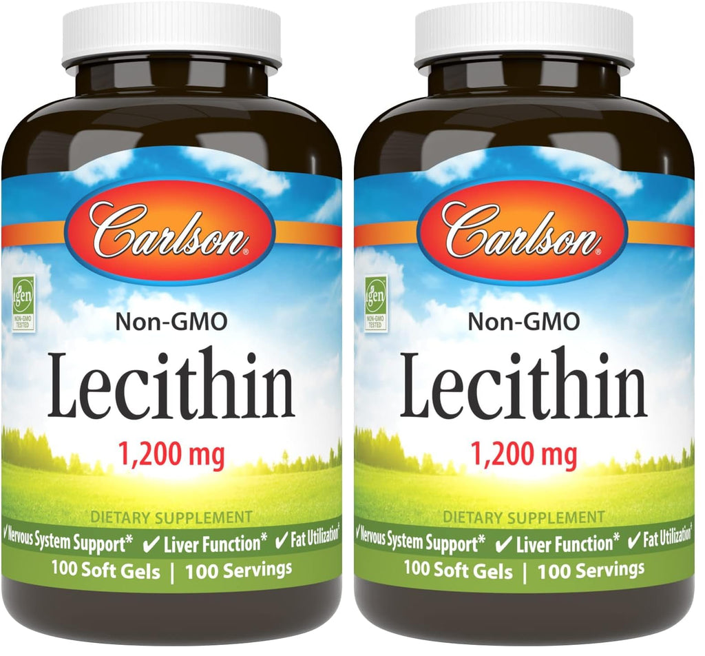 Carlson Lecithin 1200 mg Non-GMO - Nervous System & Liver Support | 100 Softgels (Pack of 2)