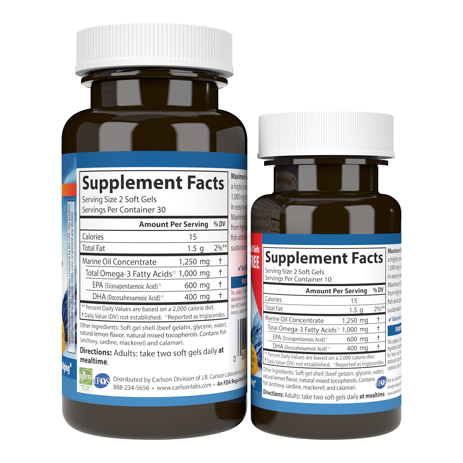 Carlson Maximum Omega Minis 1000 mg Omega-3s – Heart & Brain Support | Lemon | 60+20 Mini Softgels