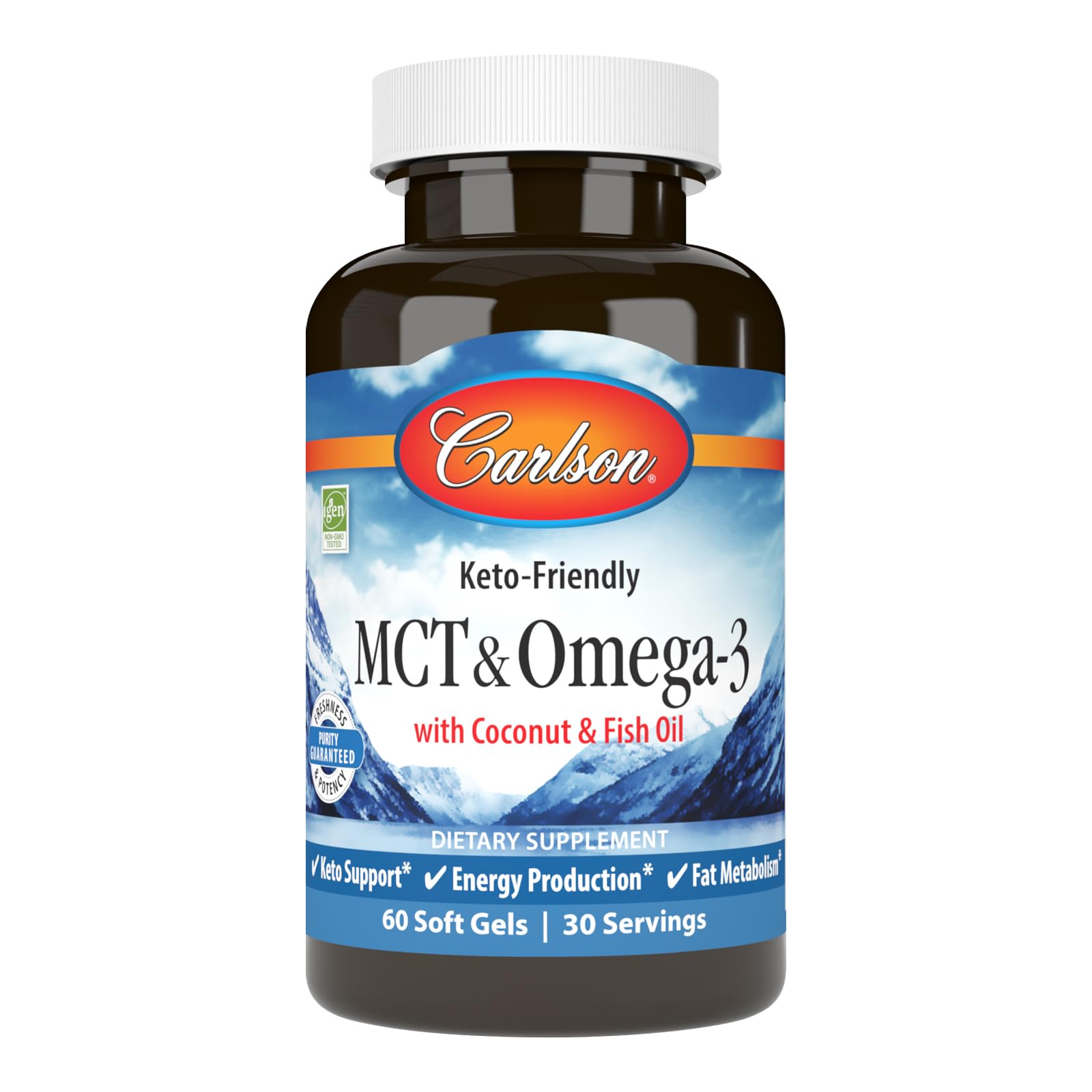 Carlson MCT & Omega-3 Coconut Oil | 60 Softgels – Energy, Fat Metabolism & Brain Health