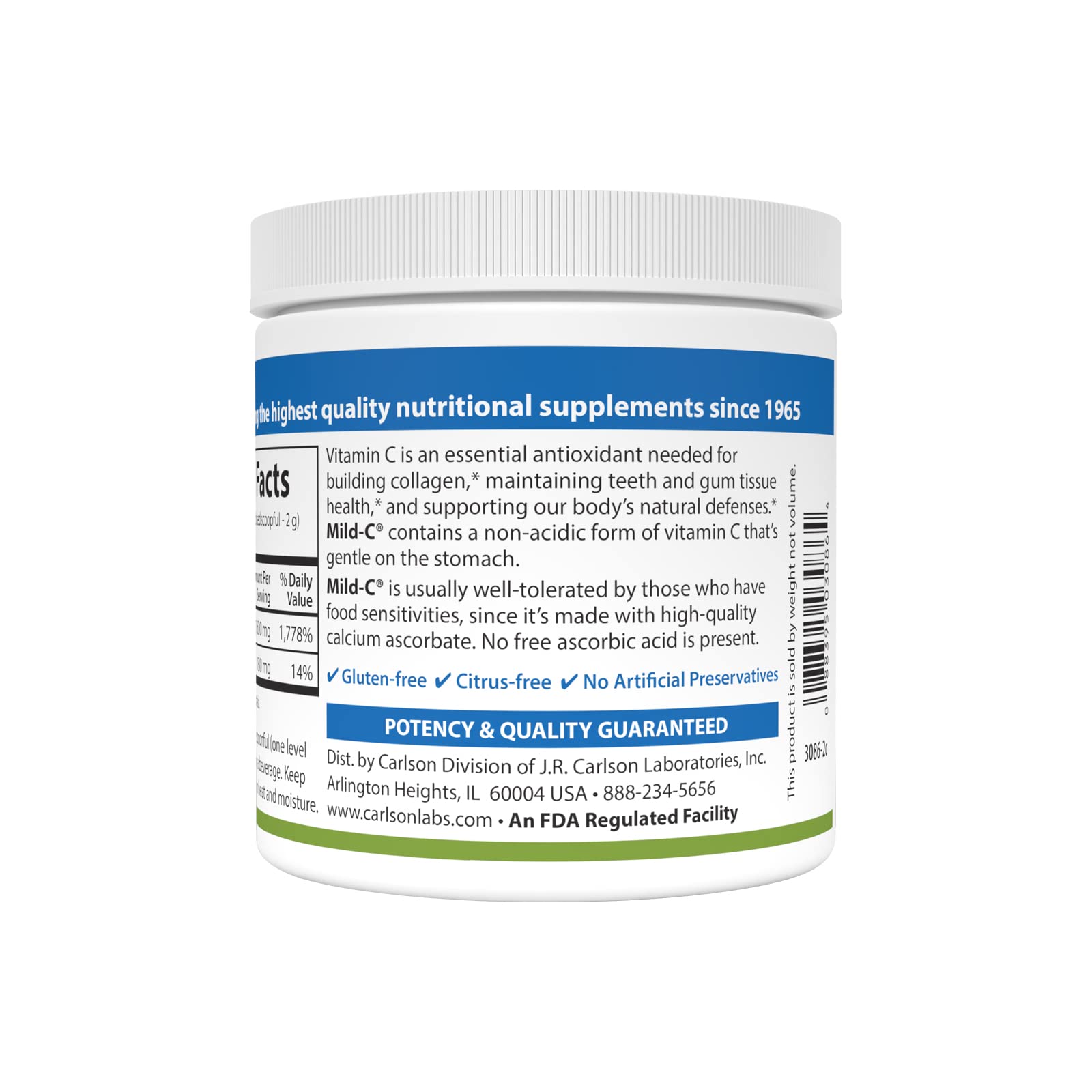 Carlson Mild-C Vitamin C Powder - Immune Support, 6 oz (170 g) Pack of 2