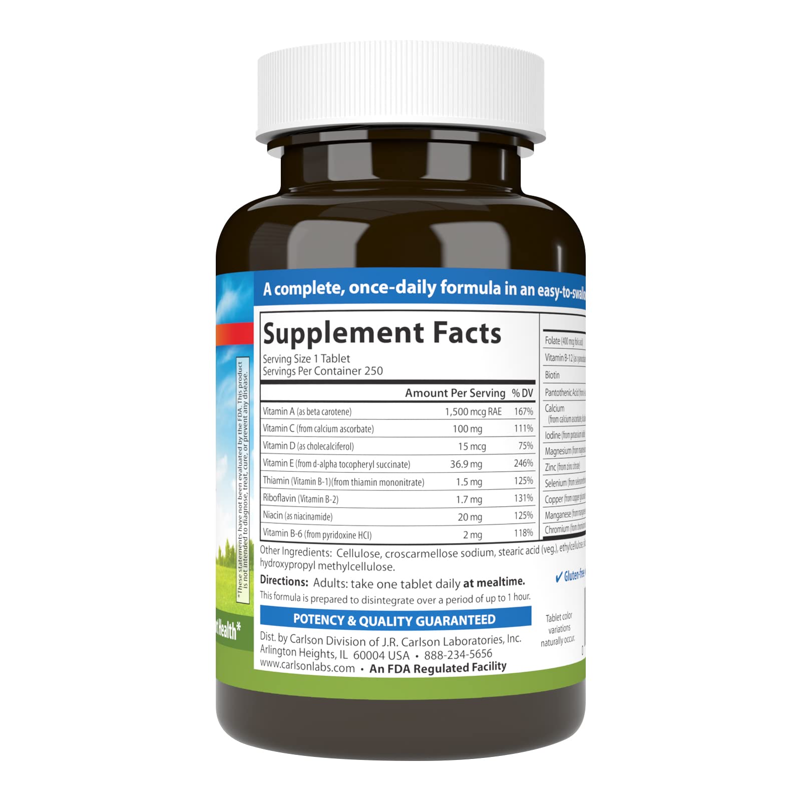 Carlson Mini-Multi Multivitamin Tablets, 250 Count - Easy to Swallow