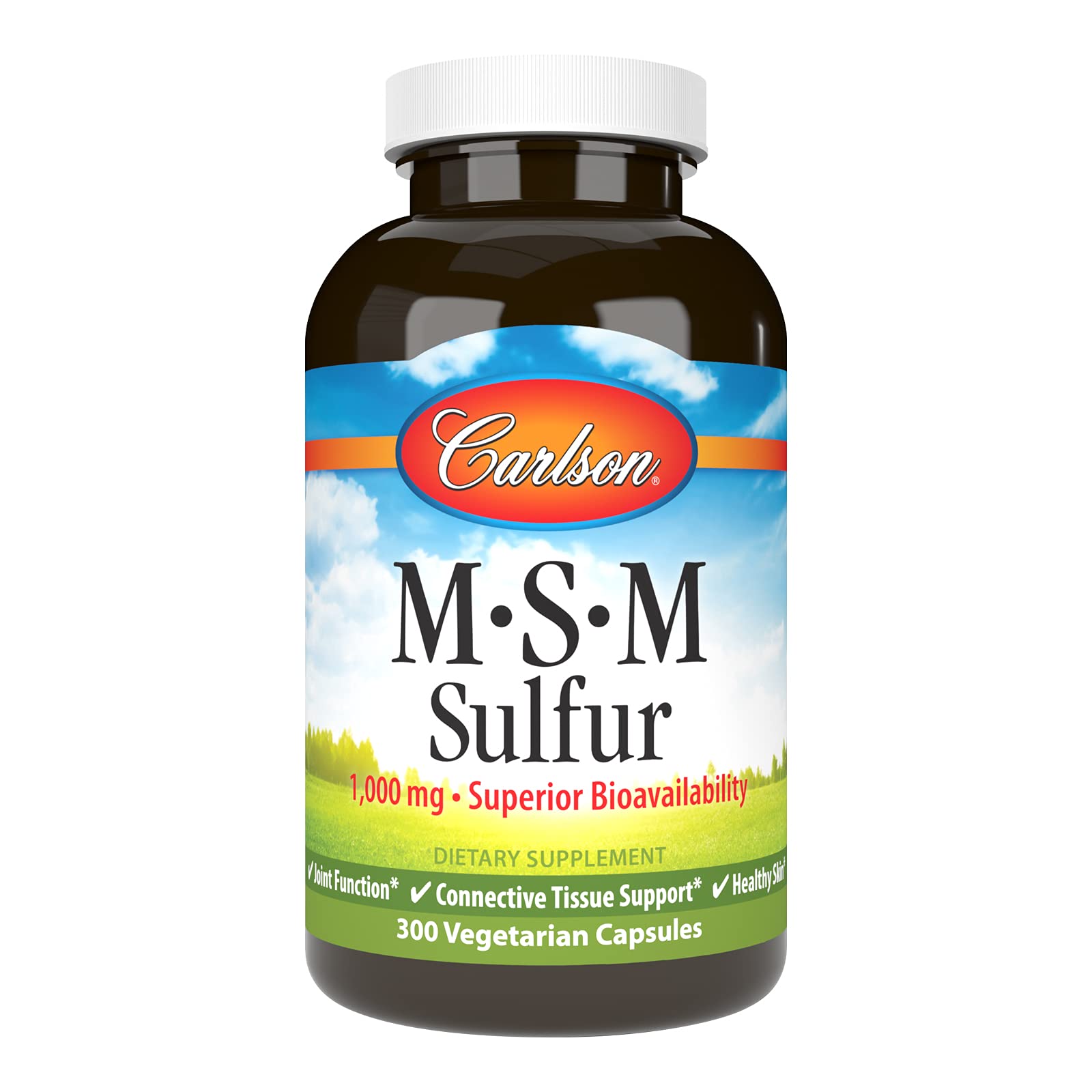Carlson MSM Sulfur 1000 mg – Superior Bioavailability, Joint Support, Connective Tissue & Healthy Skin | 300 Vegetarian Capsules