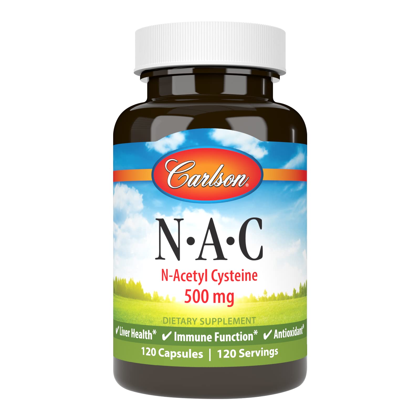 Carlson NAC 500mg – N-Acetyl Cysteine for Liver Health & Immune Support | 120 Vegetarian Capsules
