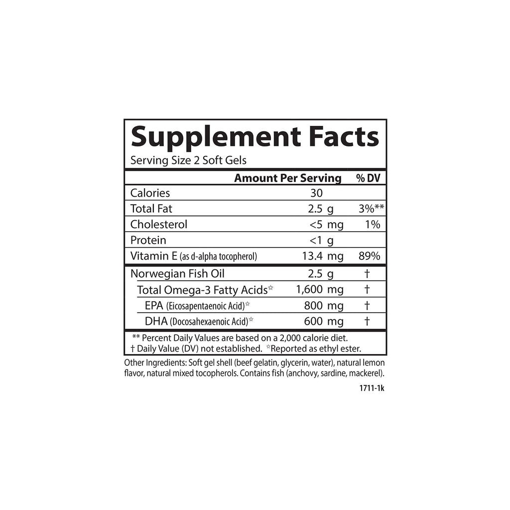 Carlson Elite Omega-3 Gems – 1600 mg EPA & DHA, Wild-Caught Norwegian Fish Oil, Lemon Flavor, 90 Softgels