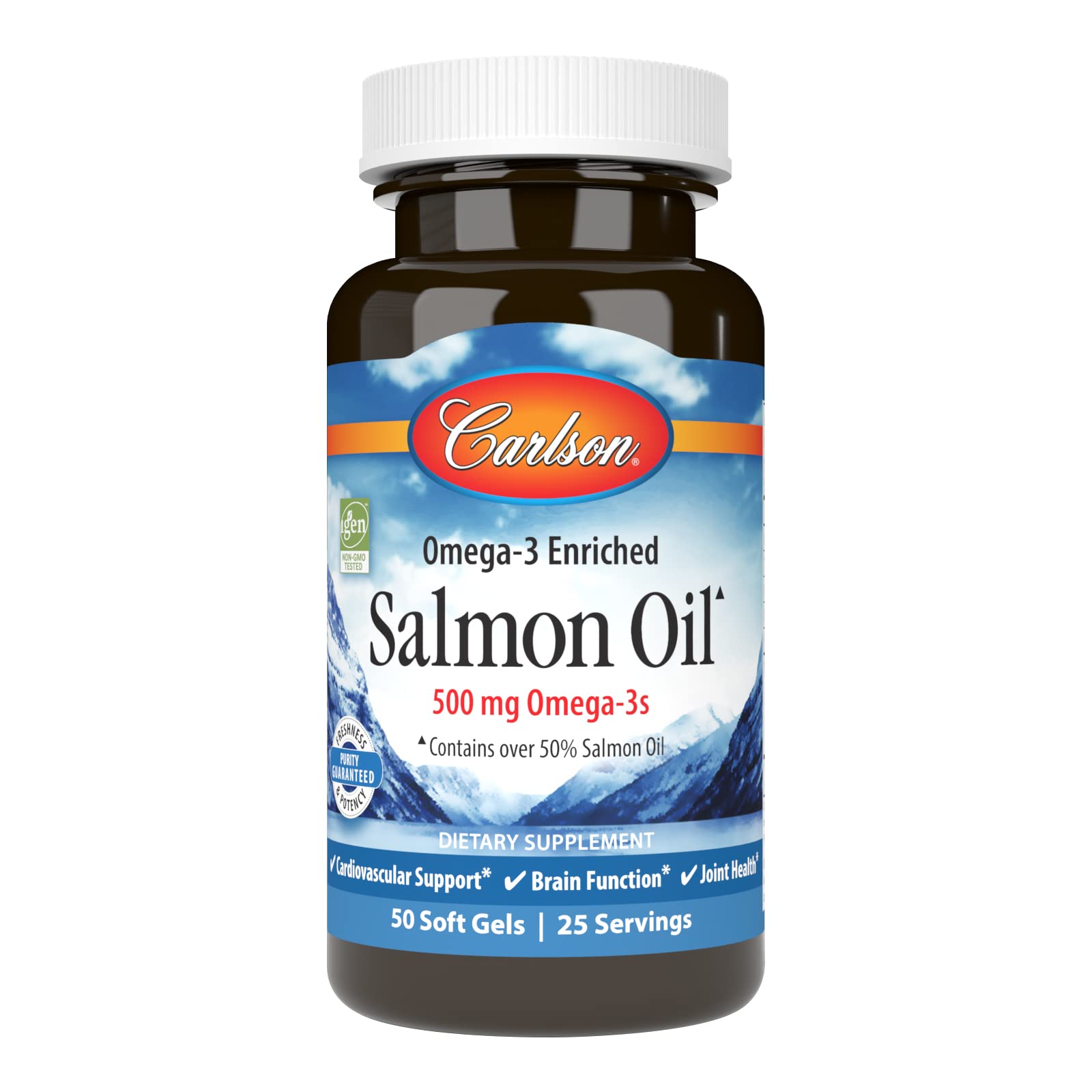 Carlson Salmon Oil 500mg Omega-3s | Wild-Caught Norwegian Fish Oil - 50 Softgels