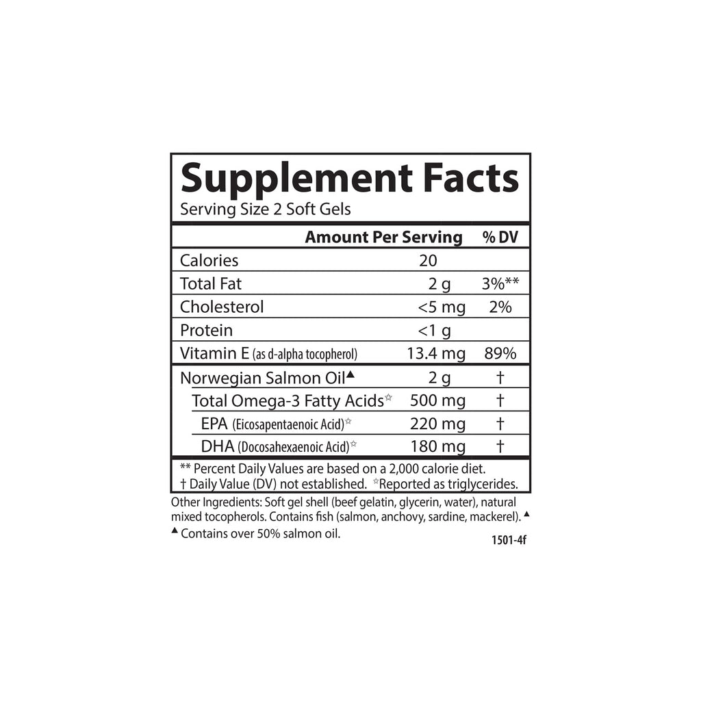 Carlson Salmon Oil 500 mg Omega-3 — Norwegian Wild-Caught, Sustainably Sourced, 180 Softgels