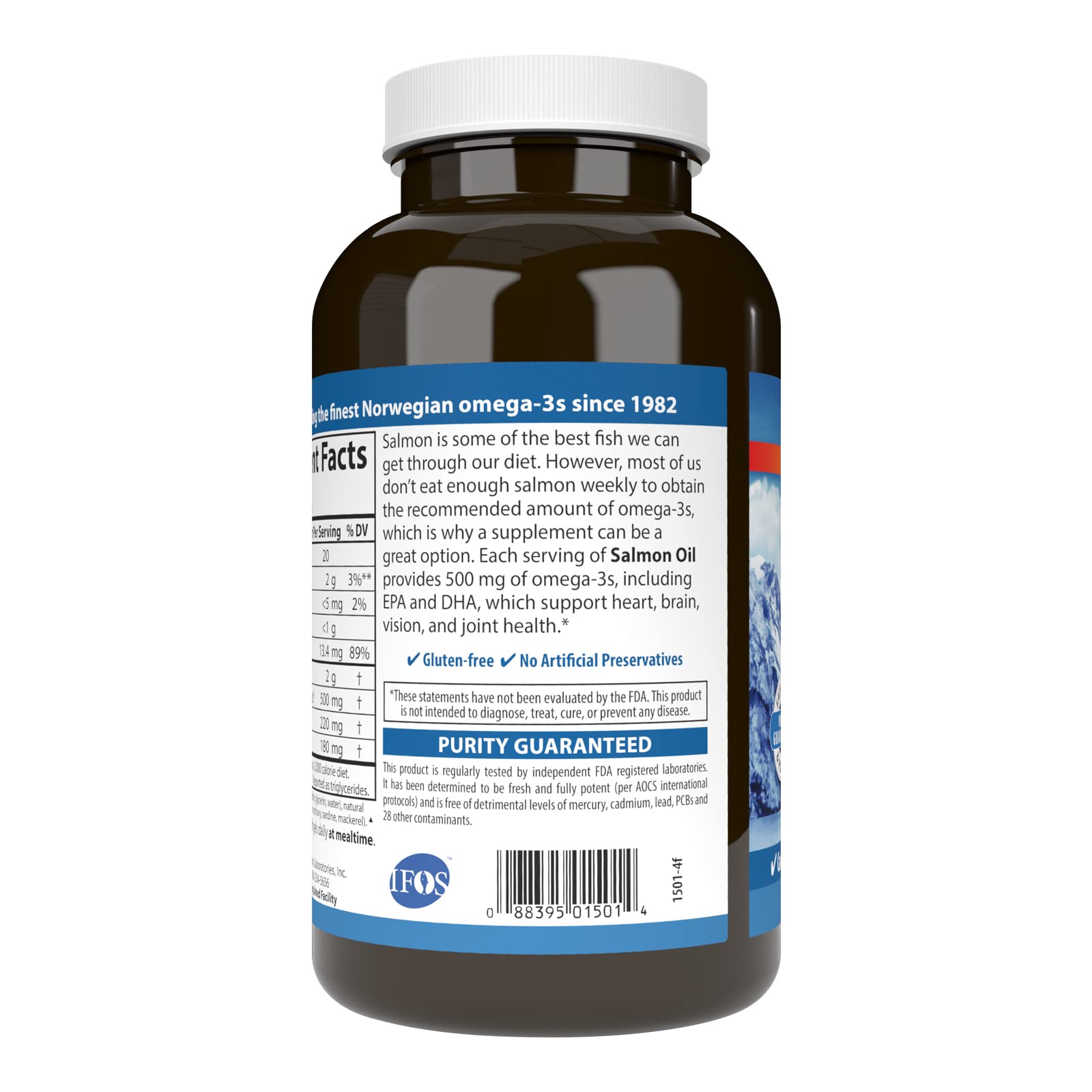 Carlson Salmon Oil 500 mg Omega-3 — Norwegian Wild-Caught, Sustainably Sourced, 180 Softgels