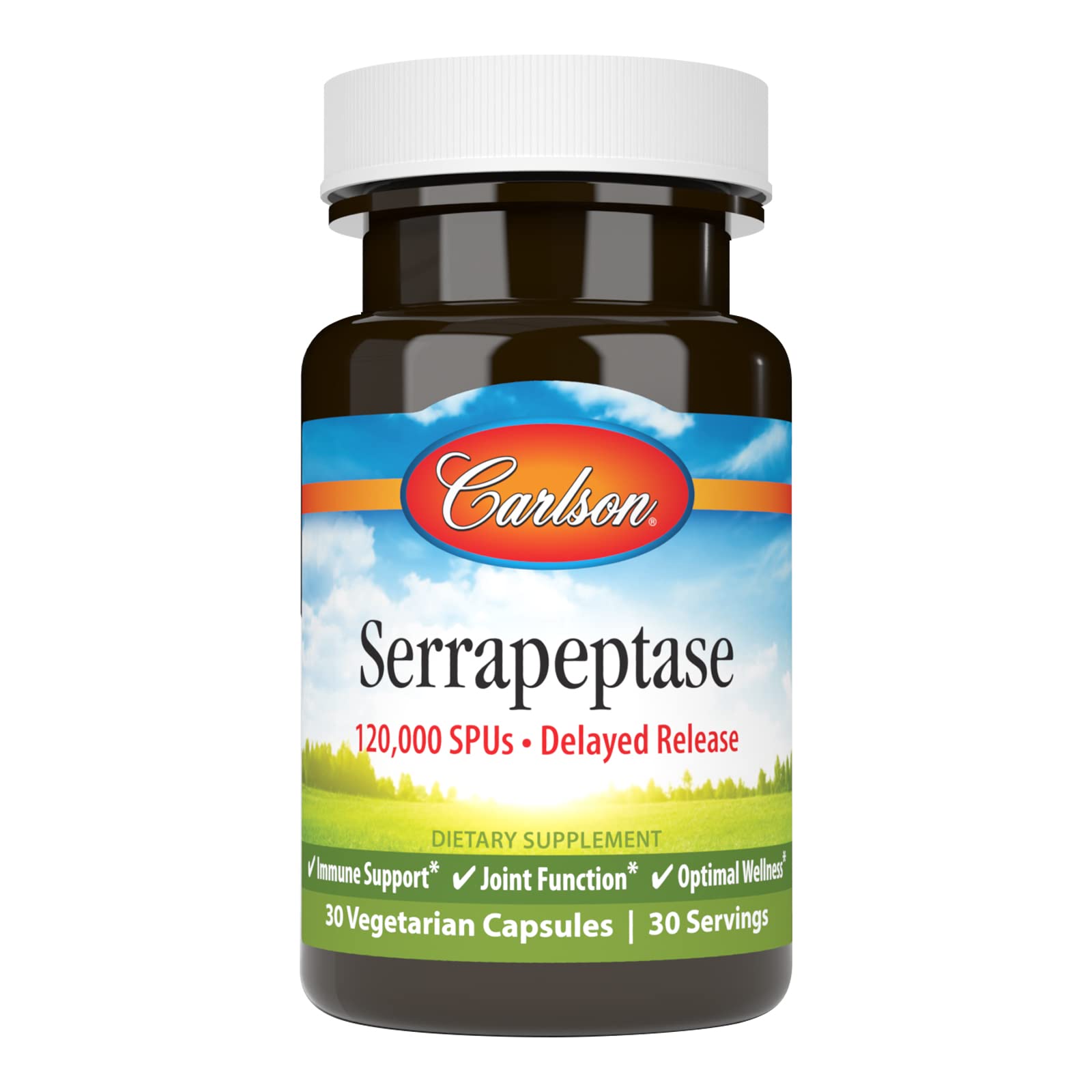 Carlson Serrapeptase 120000 SPUs - Delayed Release, Immune & Joint Support, 30 Vegetarian Capsules