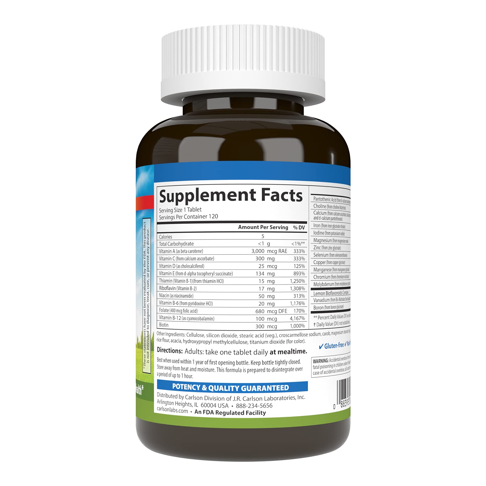 Carlson Super 1 Daily Multivitamin - Vegetarian Formula, 120 Tablets
