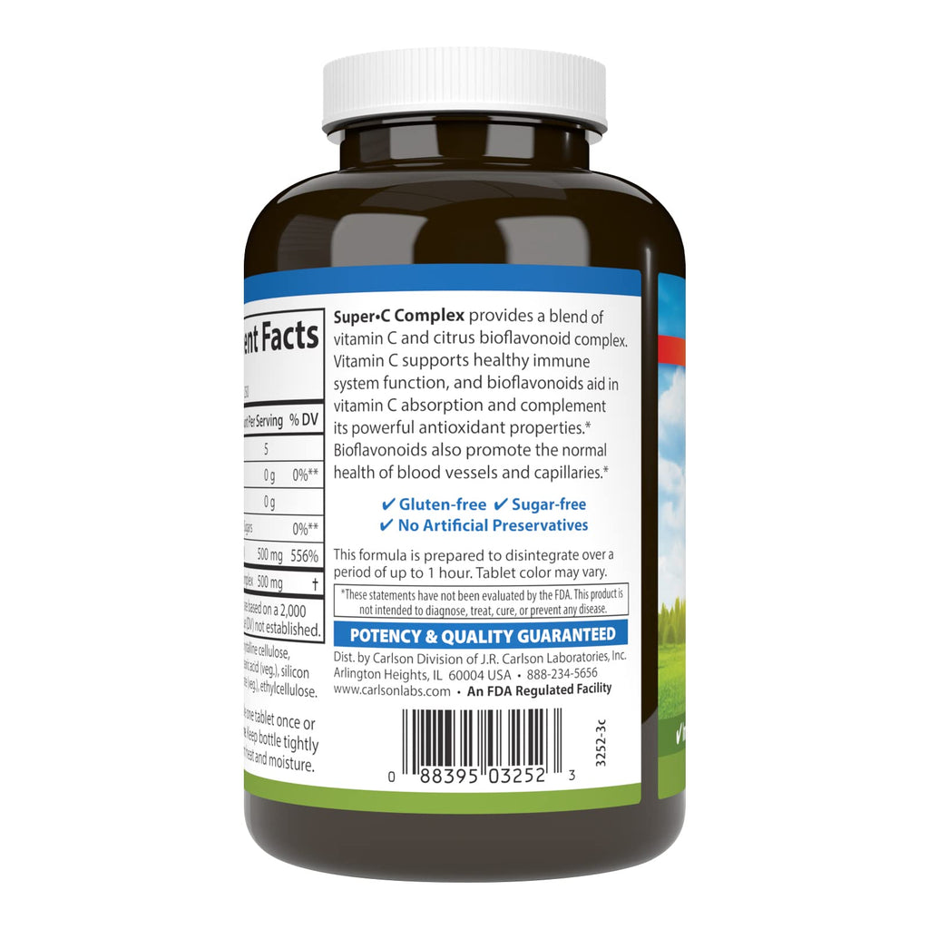 Carlson Super-C Complex: Vitamin C + Bioflavonoids – Immune Support (250 Tablets)