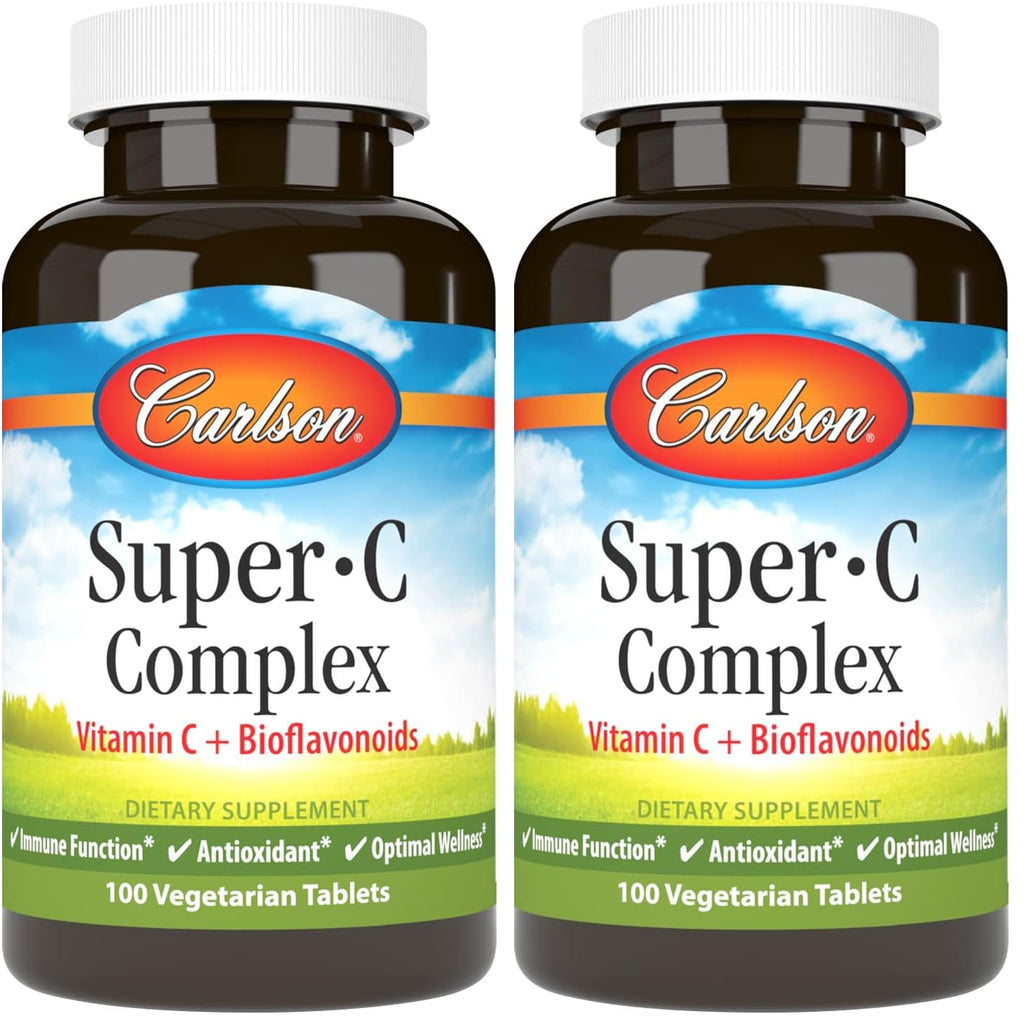 Carlson Super-C Complex: Vitamin C + Bioflavonoids – Immune Support & Antioxidant Wellness, 100 Vegetarian Tablets (Pack of 2)