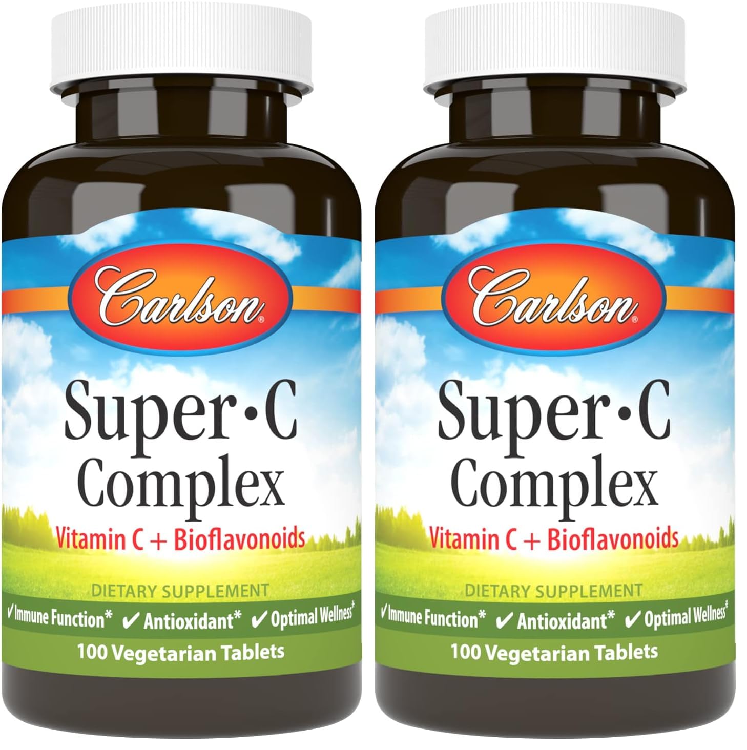 Carlson Super-C Complex: Vitamin C + Bioflavonoids – Immune Support & Antioxidant Wellness, 100 Vegetarian Tablets (Pack of 2)