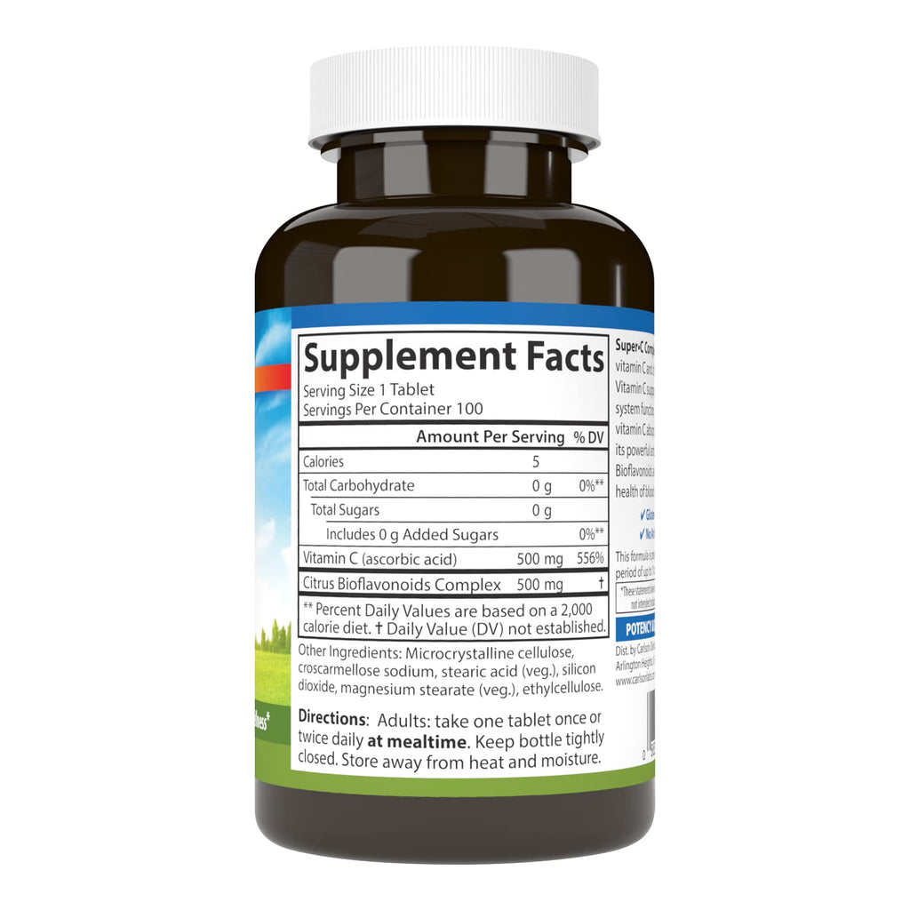 Carlson Super-C Complex: Vitamin C + Bioflavonoids – Immune Support & Antioxidant Wellness, 100 Vegetarian Tablets (Pack of 2)