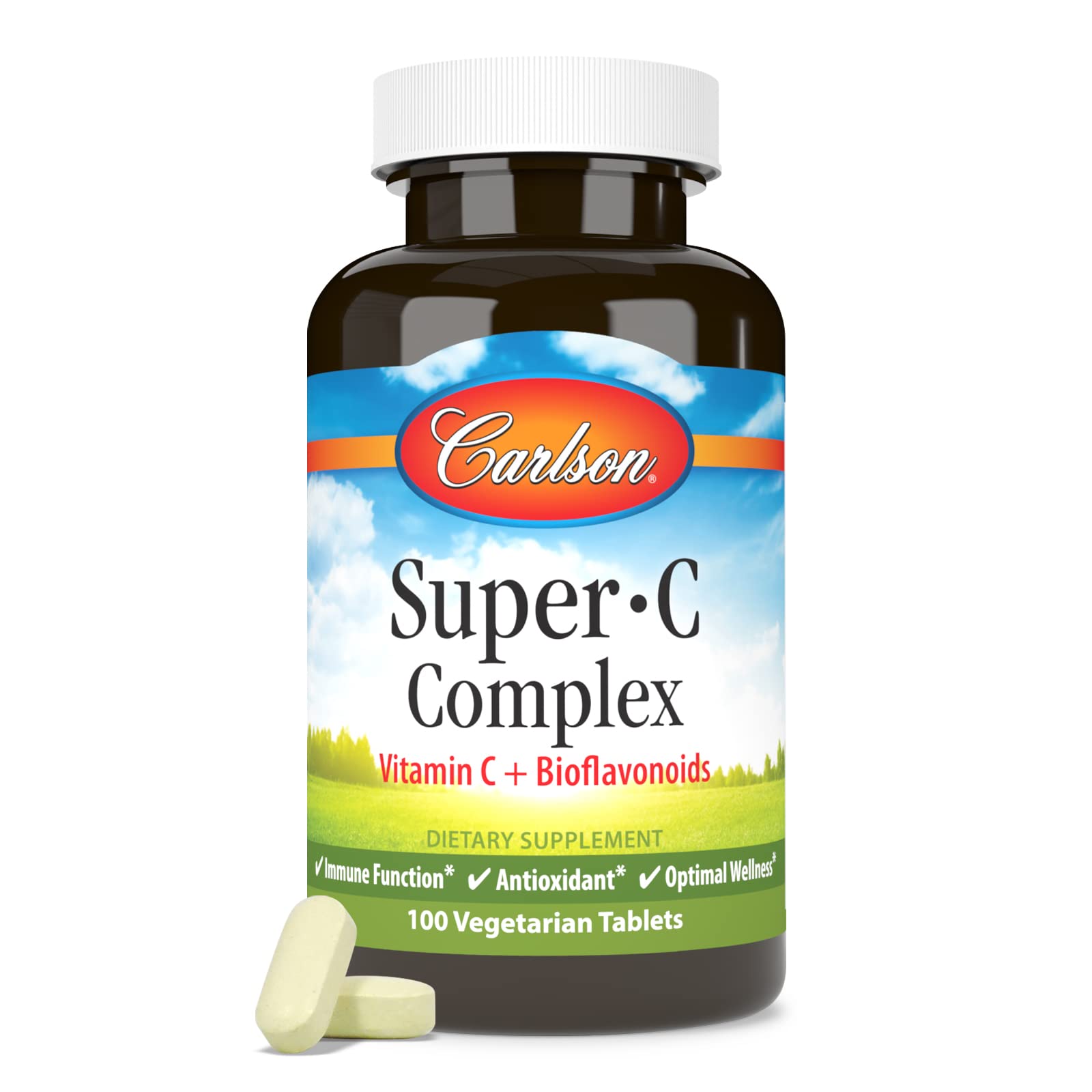 Carlson Super-C Complex: Vitamin C + Bioflavonoids – Immune Support & Antioxidant Wellness, 100 Vegetarian Tablets (Pack of 2)