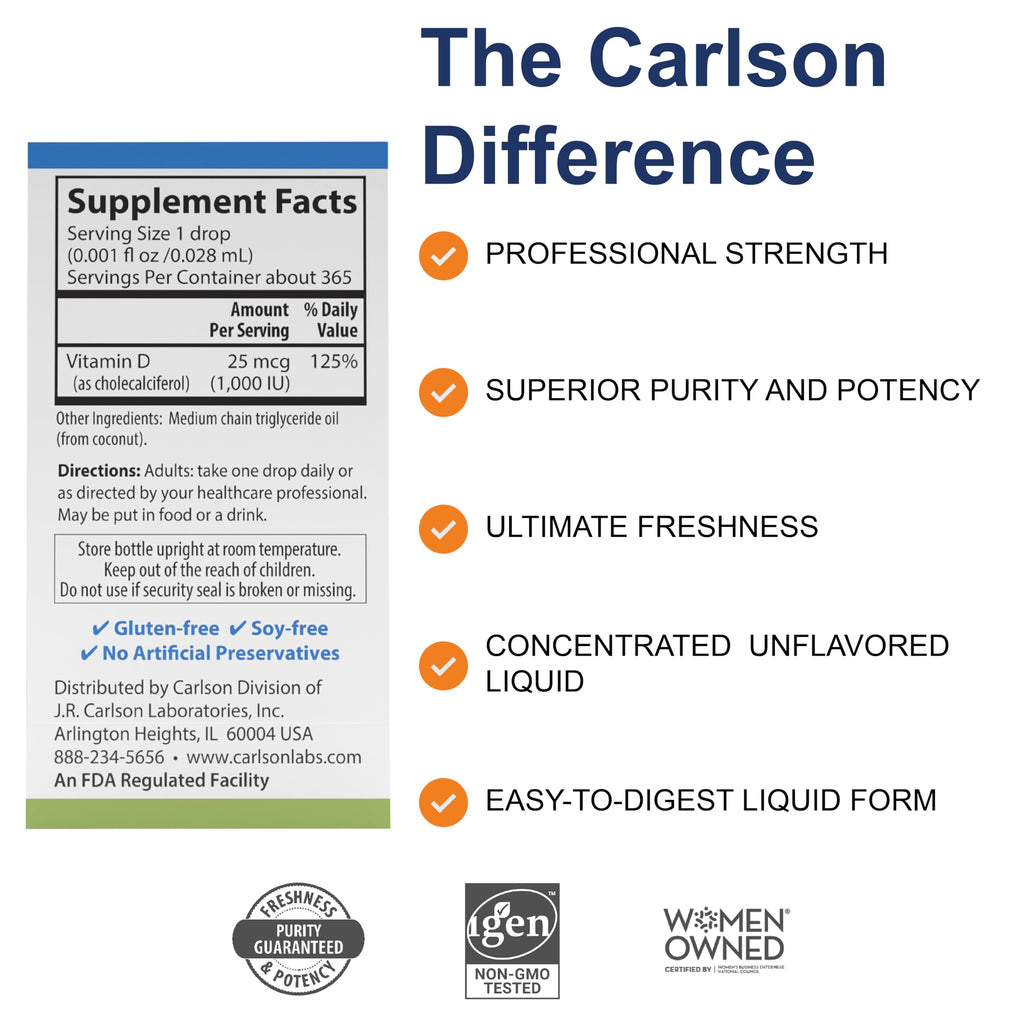 Carlson Super Daily D3 Vitamin D Drops - 1000 IU per Drop, Unflavored