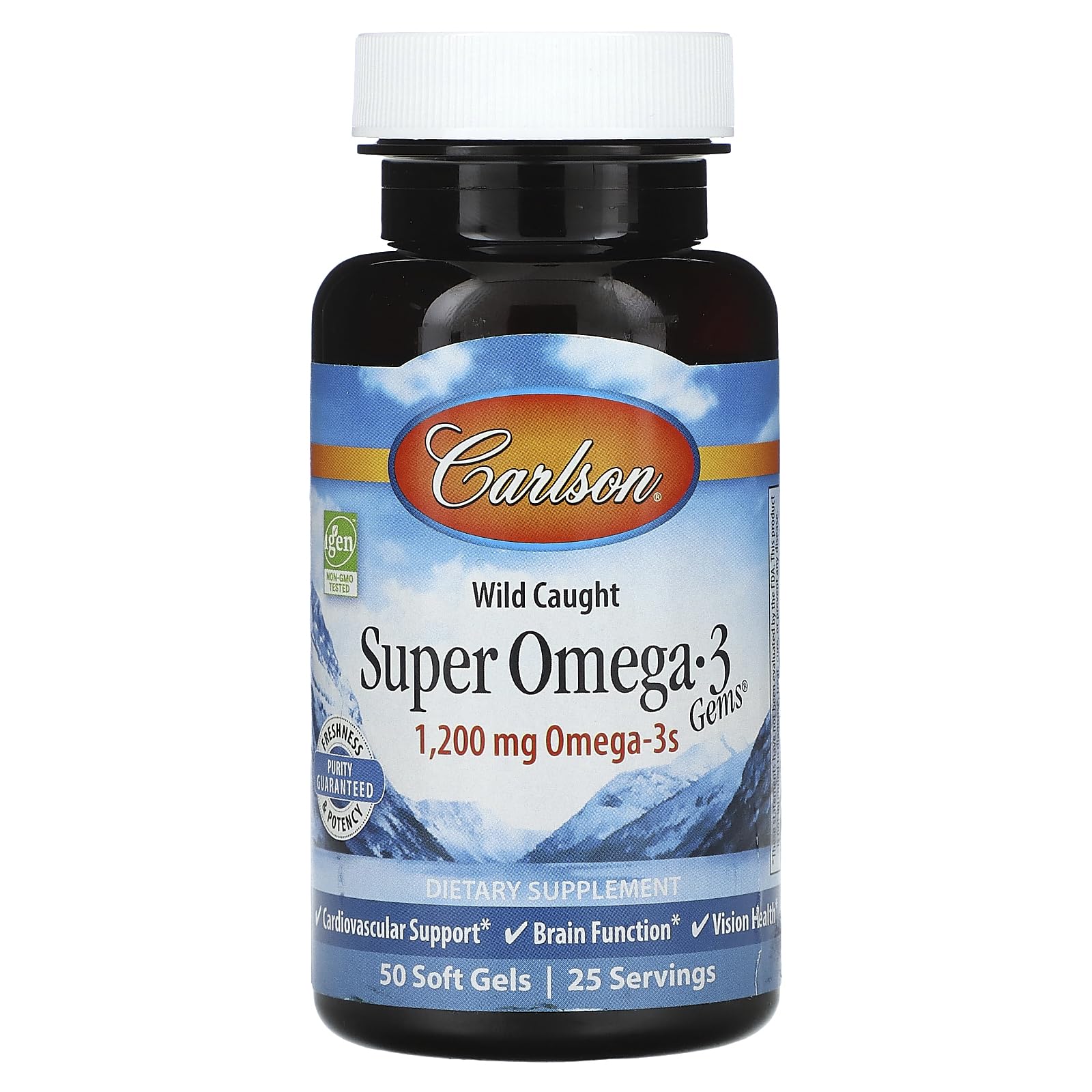 Carlson Super Omega-3 Gems 1200 mg – Wild Caught, Sustainably Sourced | 50 Soft Gels