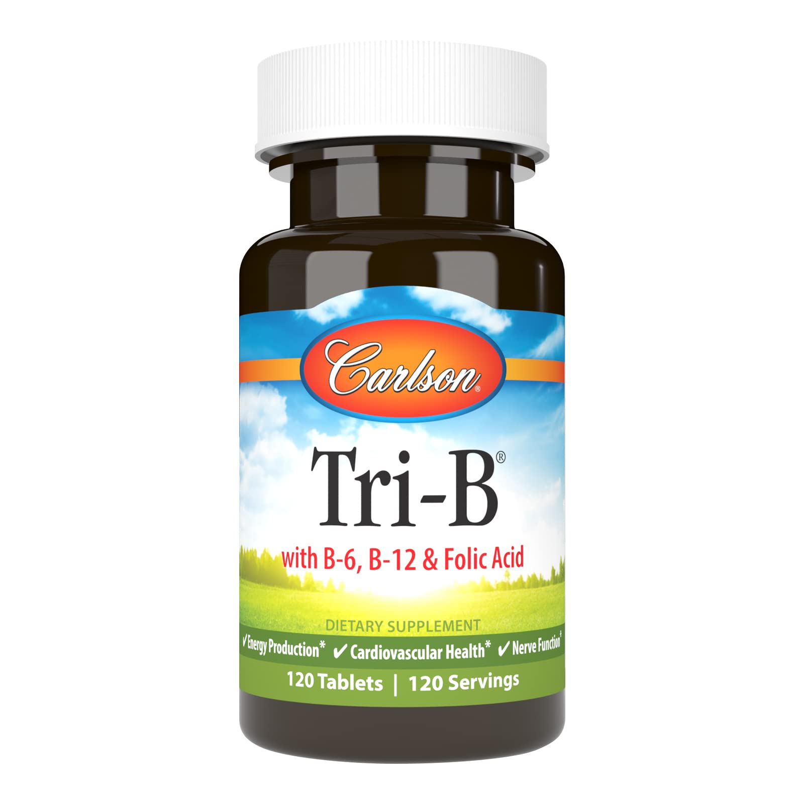 Carlson Tri-B B-Complex Vitamins | B6 B12 Folic Acid - 120 Tablets | Heart Health