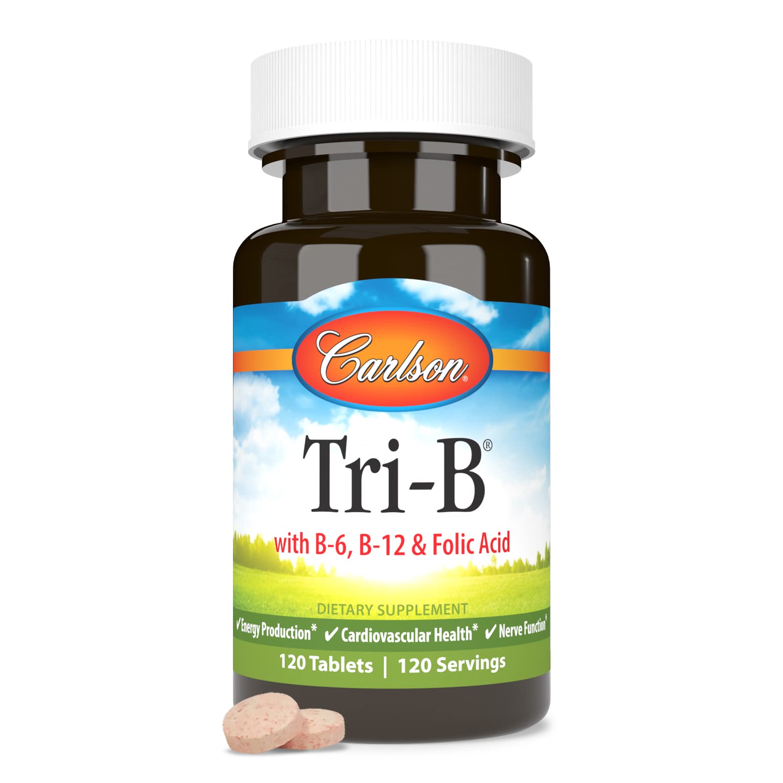 Carlson Tri-B B-Complex Vitamins | B6 B12 Folic Acid - 120 Tablets | Heart Health