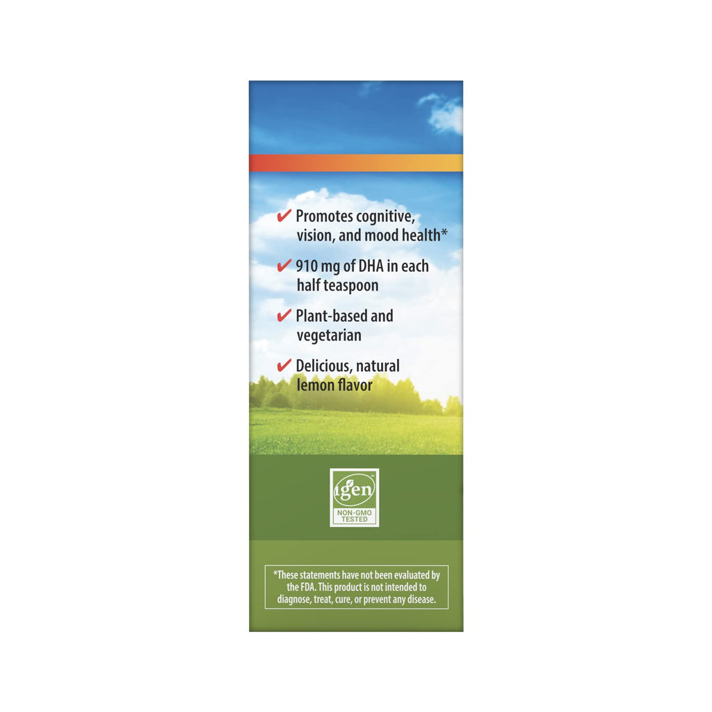 Carlson Vegetarian DHA – 910 mg DHA, Plant-Based Omega-3, Lemon, 60 mL (2 fl oz)