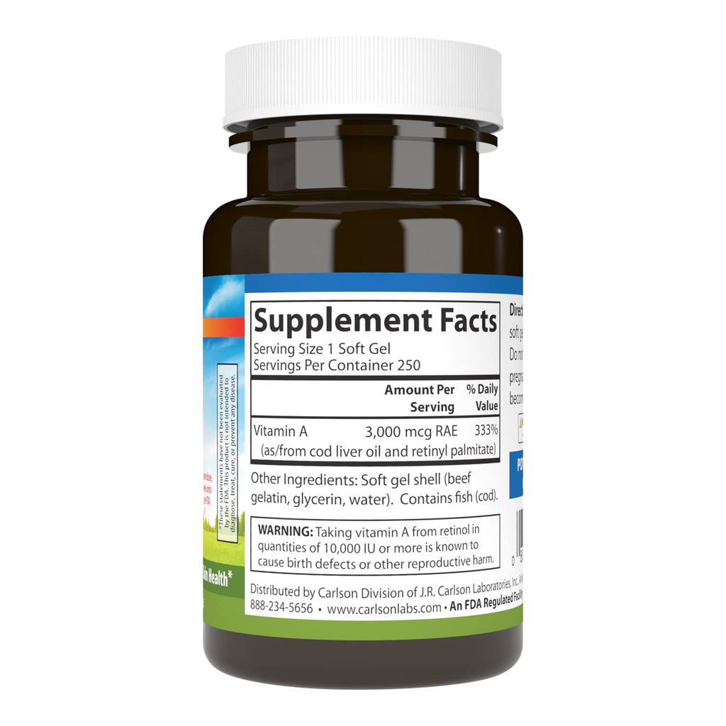 Carlson Vitamin A 10000 IU (3000 mcg RAE) Vision Health - 250 Softgels