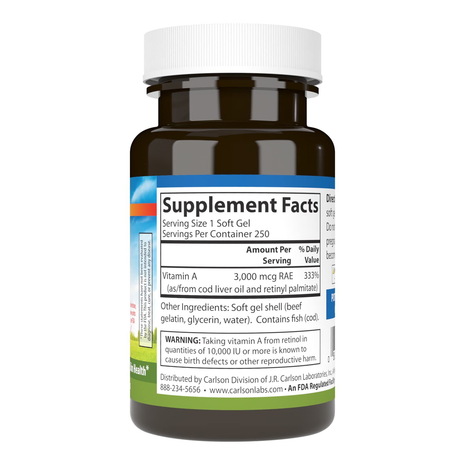 Carlson Vitamin A 10000 IU (3000 mcg RAE) Vision Health - 250 Softgels