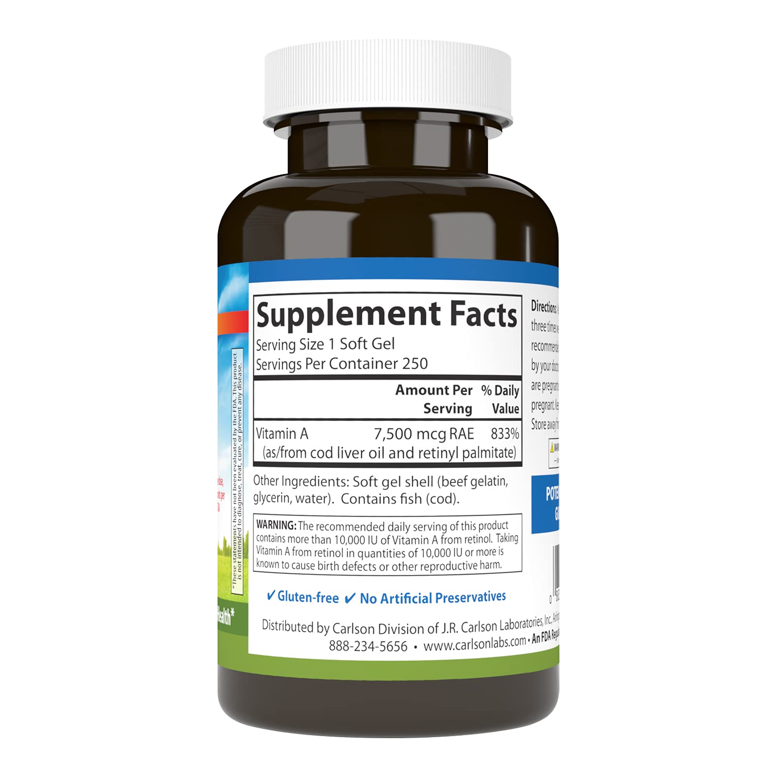 Carlson - Vitamin A 25,000 IU (7500 mcg RAE) | Immune Support, Vision Health, 250 Softgels
