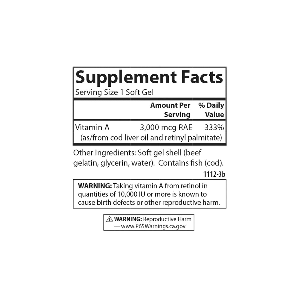 Carlson Vitamin A 10000 IU (3000 mcg RAE) Vision Health - 250 Softgels