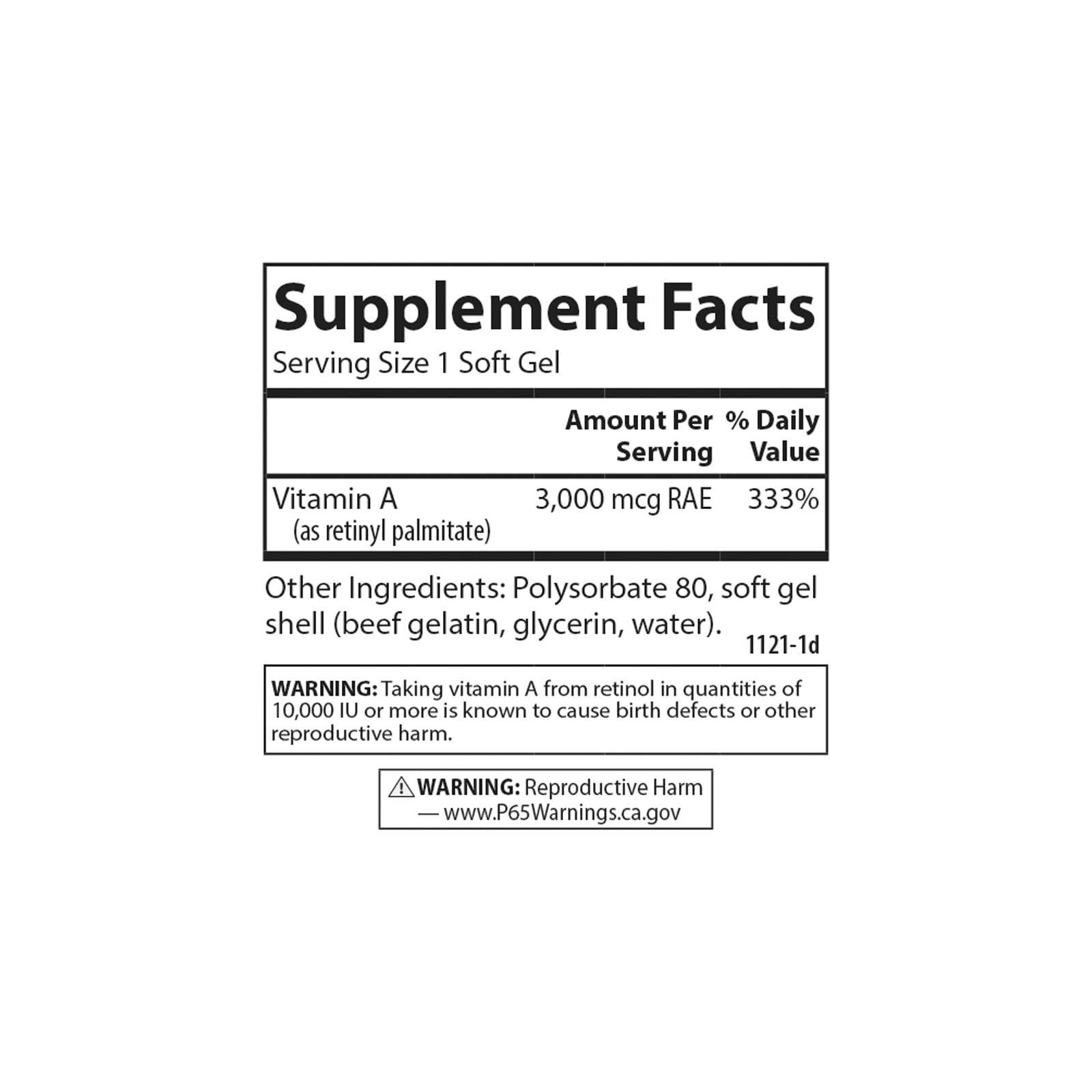 Carlson Vitamin A Solubilized - 10,000 IU Soft Gels, Vision Health, 100 Softgels