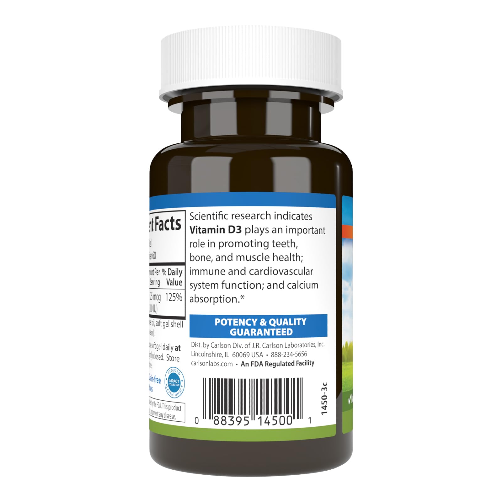 Carlson - Vitamin D3, 1000 IU (25 mcg), Bone Health, Muscle Health, Cholecalciferol, Vitamin D Supplements, Vitamin D3 Soft Gels, 60 Softgels