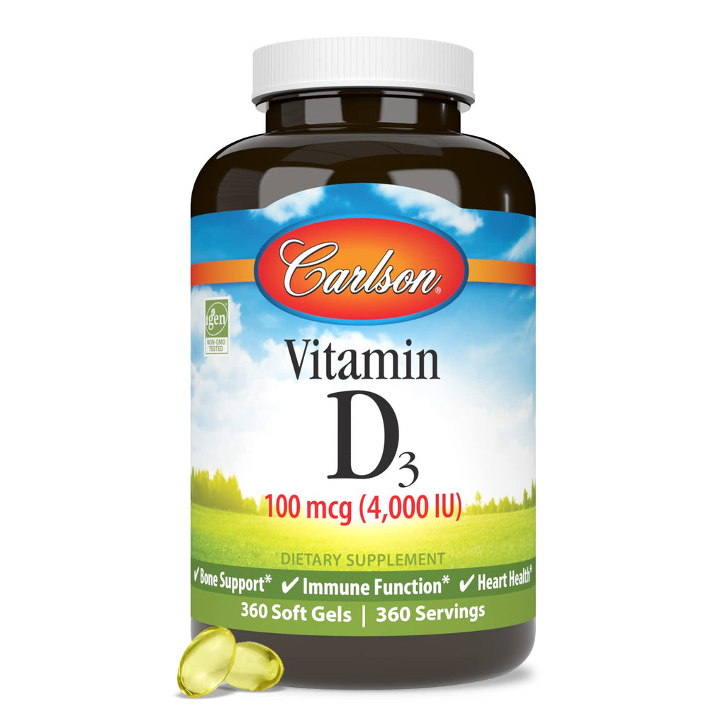 Carlson Vitamin D3 4000 IU Soft Gels – Immune & Bone Health (360 Softgels)